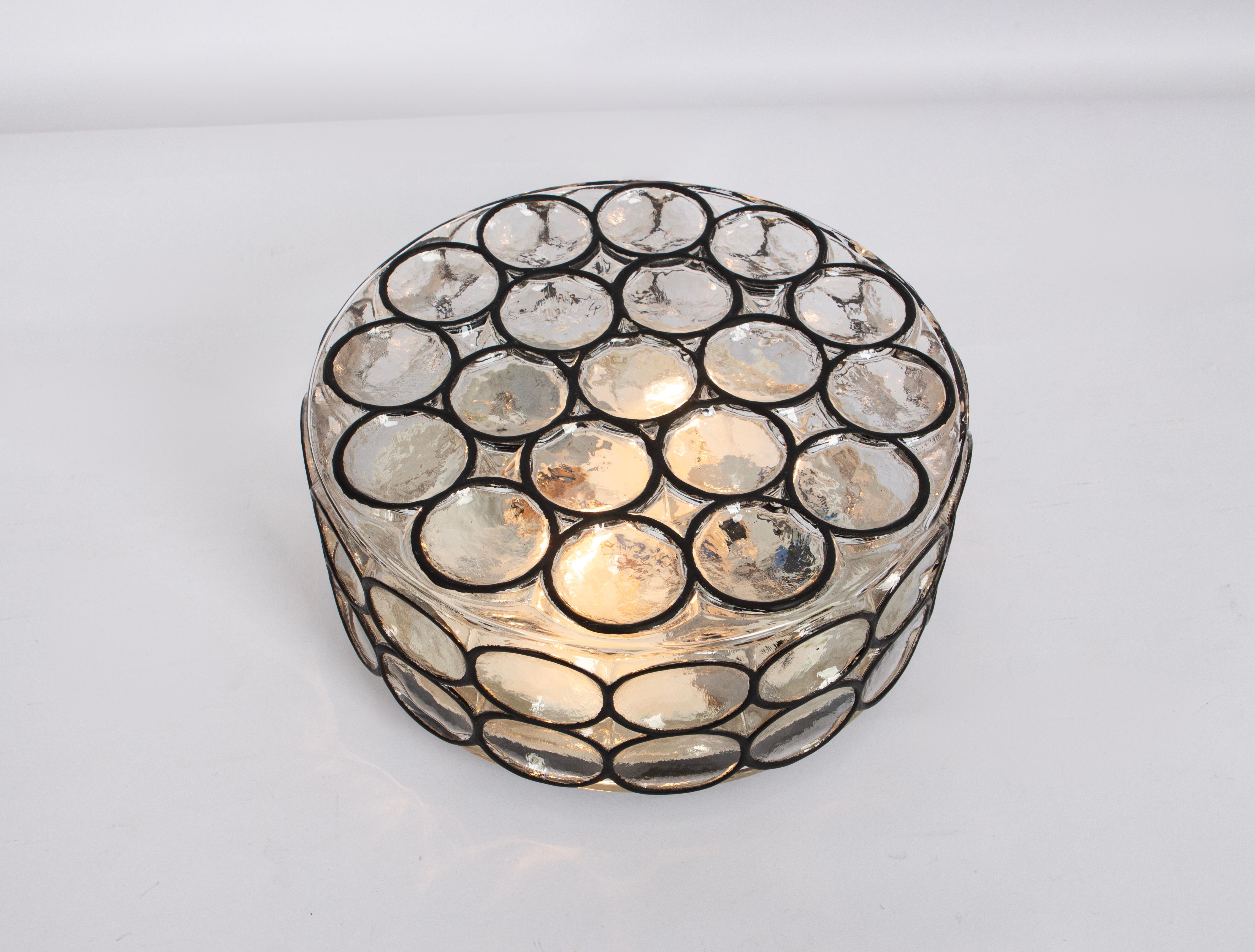 1 of 2 Large Iron and Glass Wall or Ceiling Lights by Limburg, Germany, 1960s For Sale 2