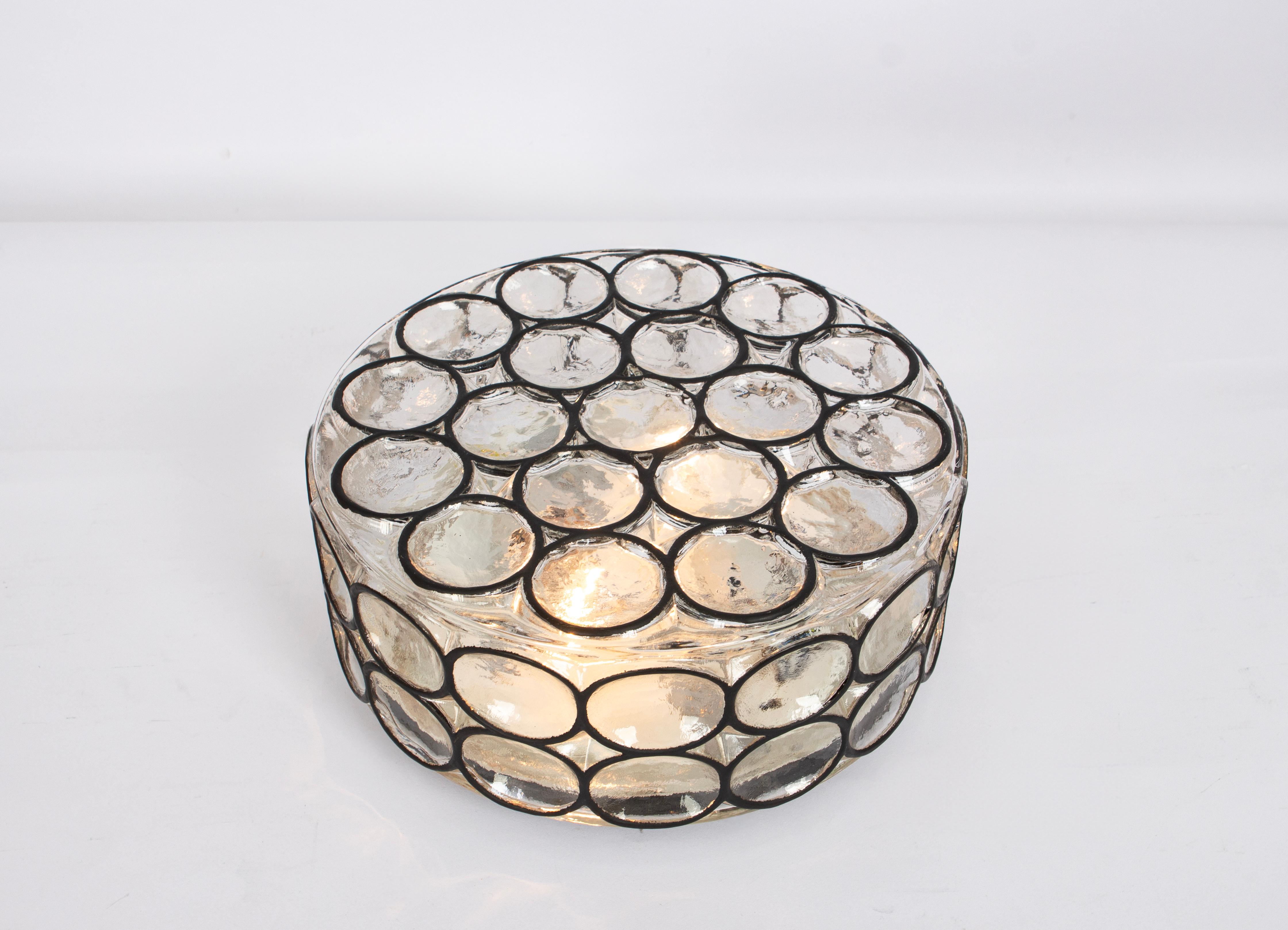 1 of 2 Large Iron and Glass Wall or Ceiling Lights by Limburg, Germany, 1960s For Sale 3