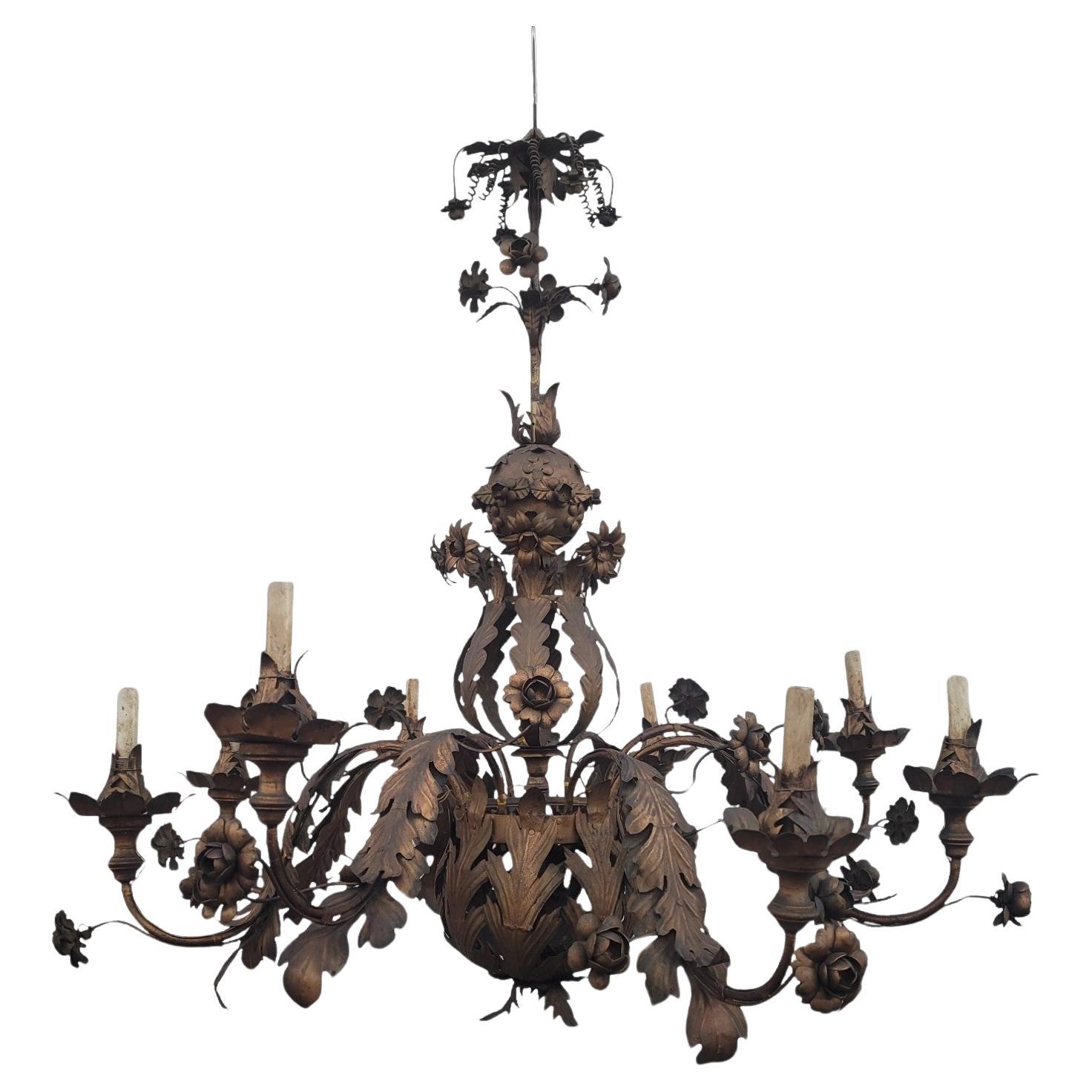 Large Iron Chandelier, 115 Cm, 8 Lights, 19th Century For Sale