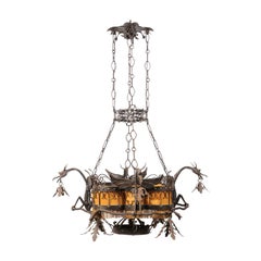Large Iron Chandelier with 8 Lights & Dragon Detail, Italy 20th Century