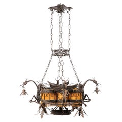 Large Iron Chandelier with 8 Lights & Dragon Detail, Italy 20th Century