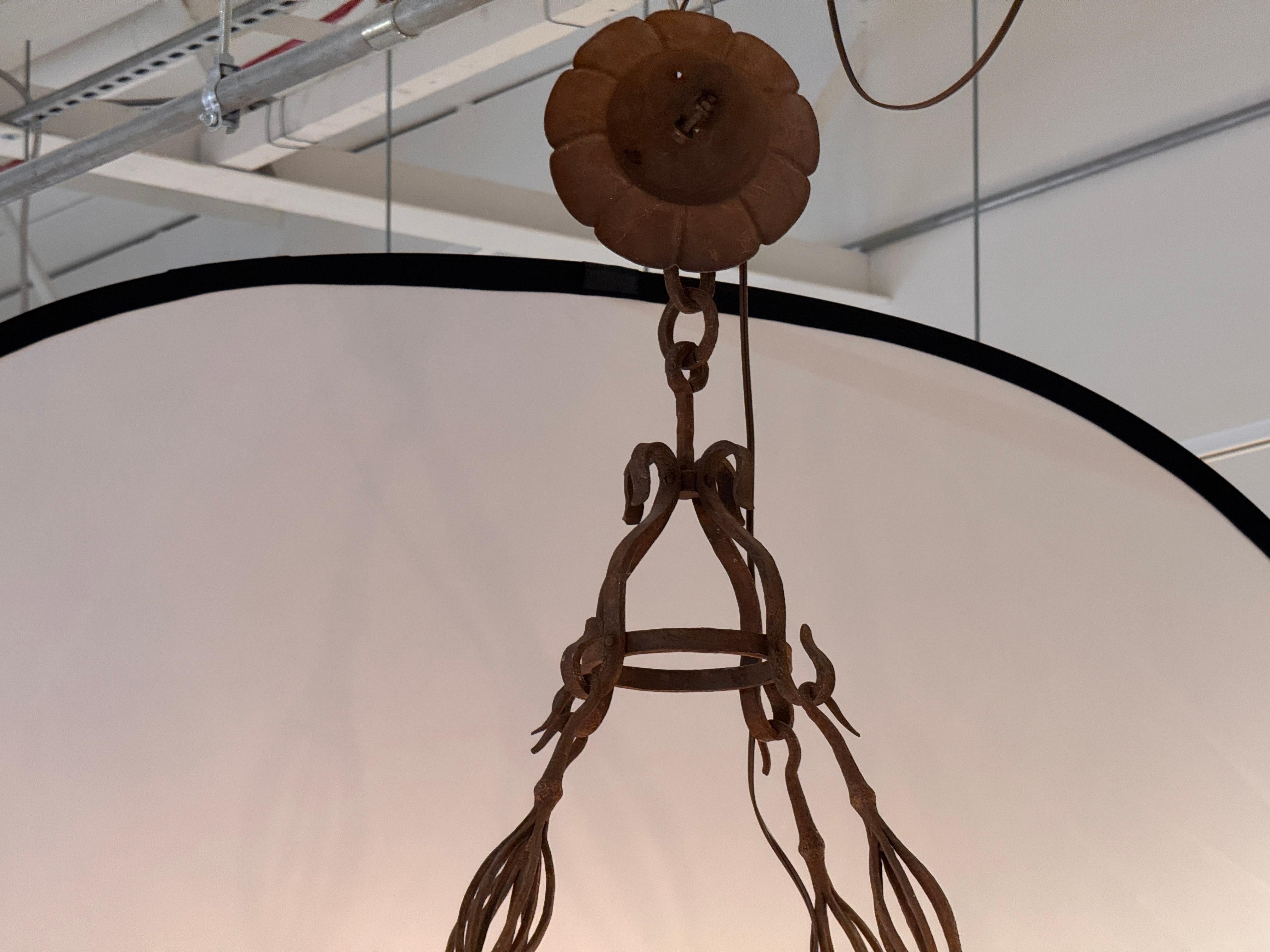 Large Iron Chandelier With Gothic-Inspired Scrollwork For Sale 2