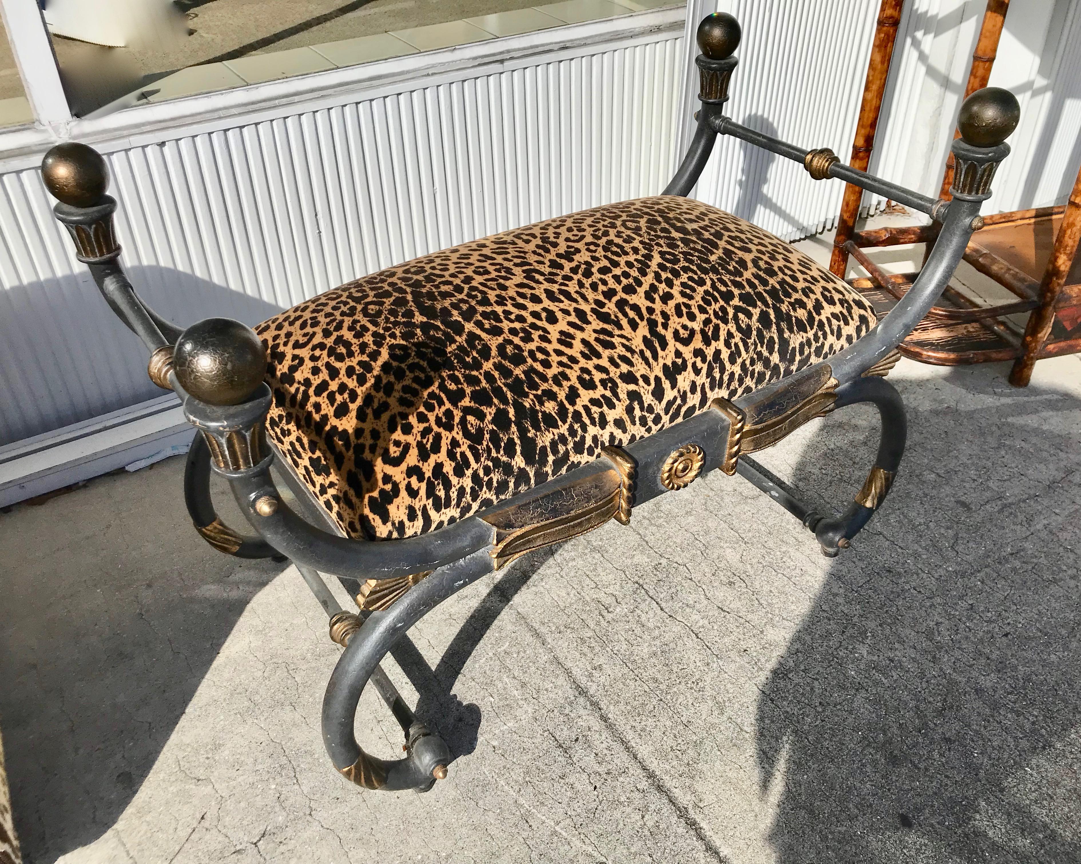 Large Iron Curule Bench In Good Condition In West Palm Beach, FL