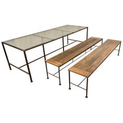 Large Iron Dining Table with Two Benches