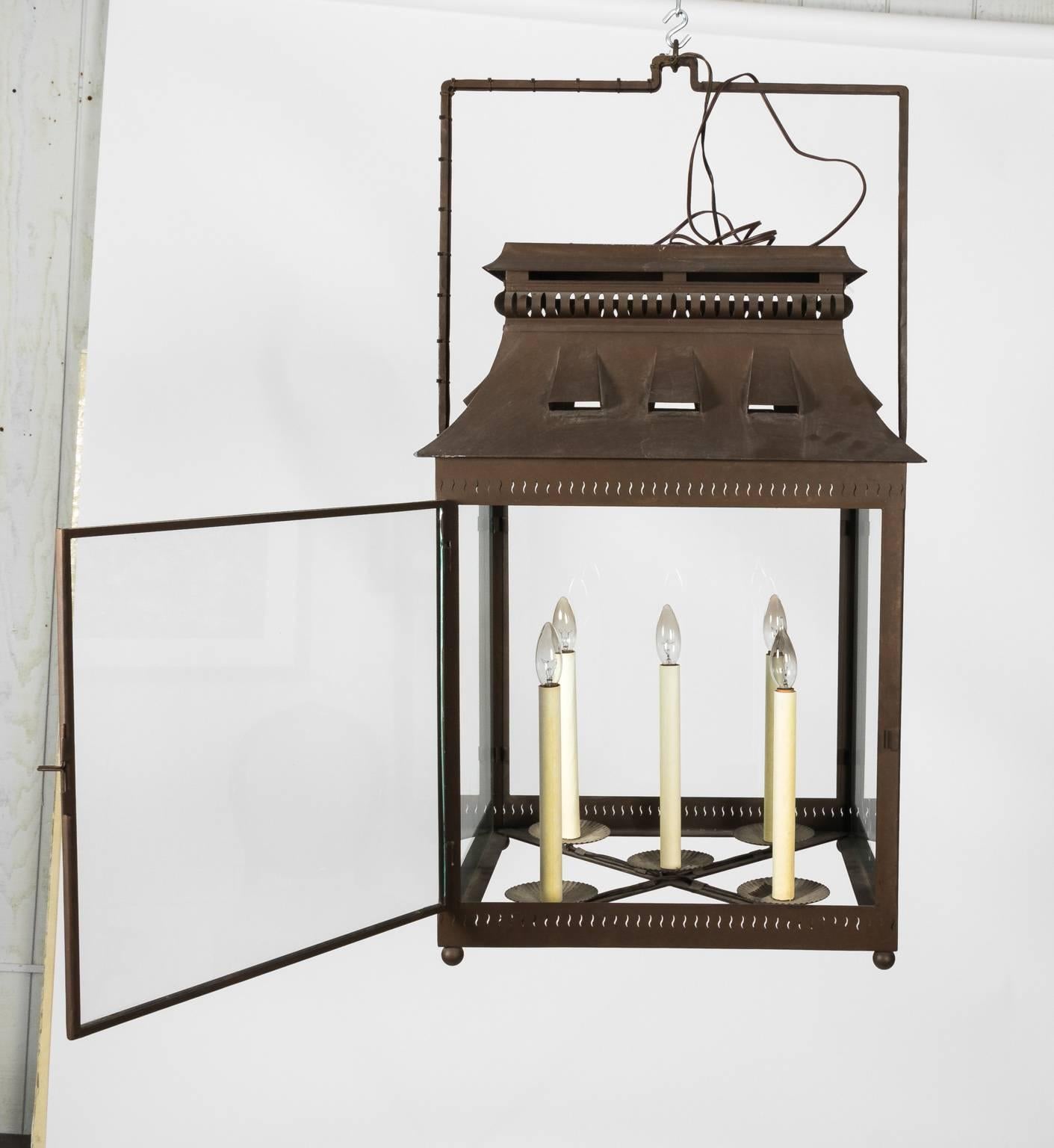 20th Century Large Iron Exterior Lantern Fixture