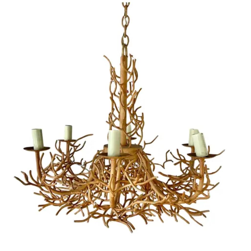 Large Iron Faux Coral Chandelier For Sale 4