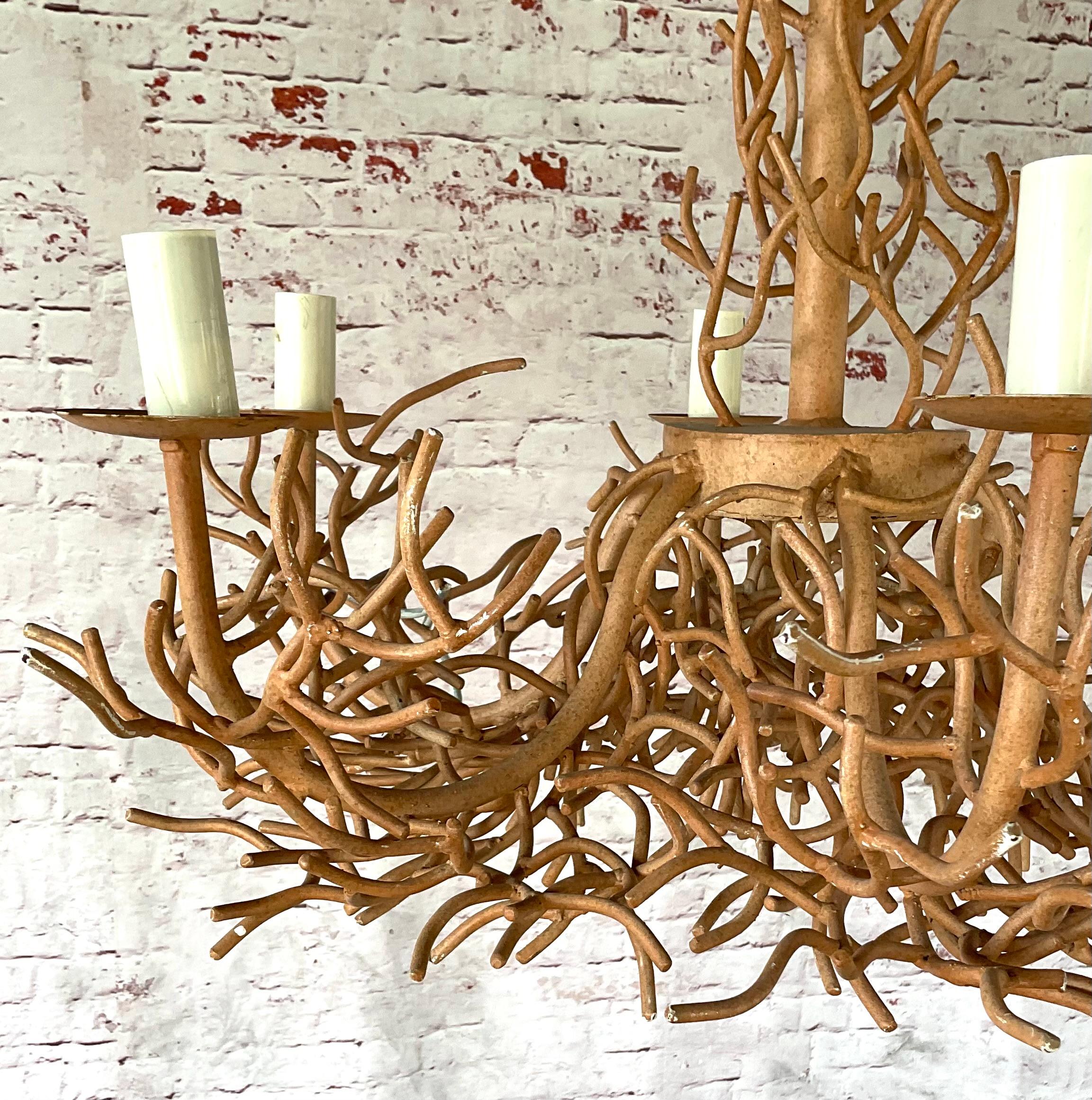 Mid-Century Modern Large Iron Faux Coral Chandelier For Sale