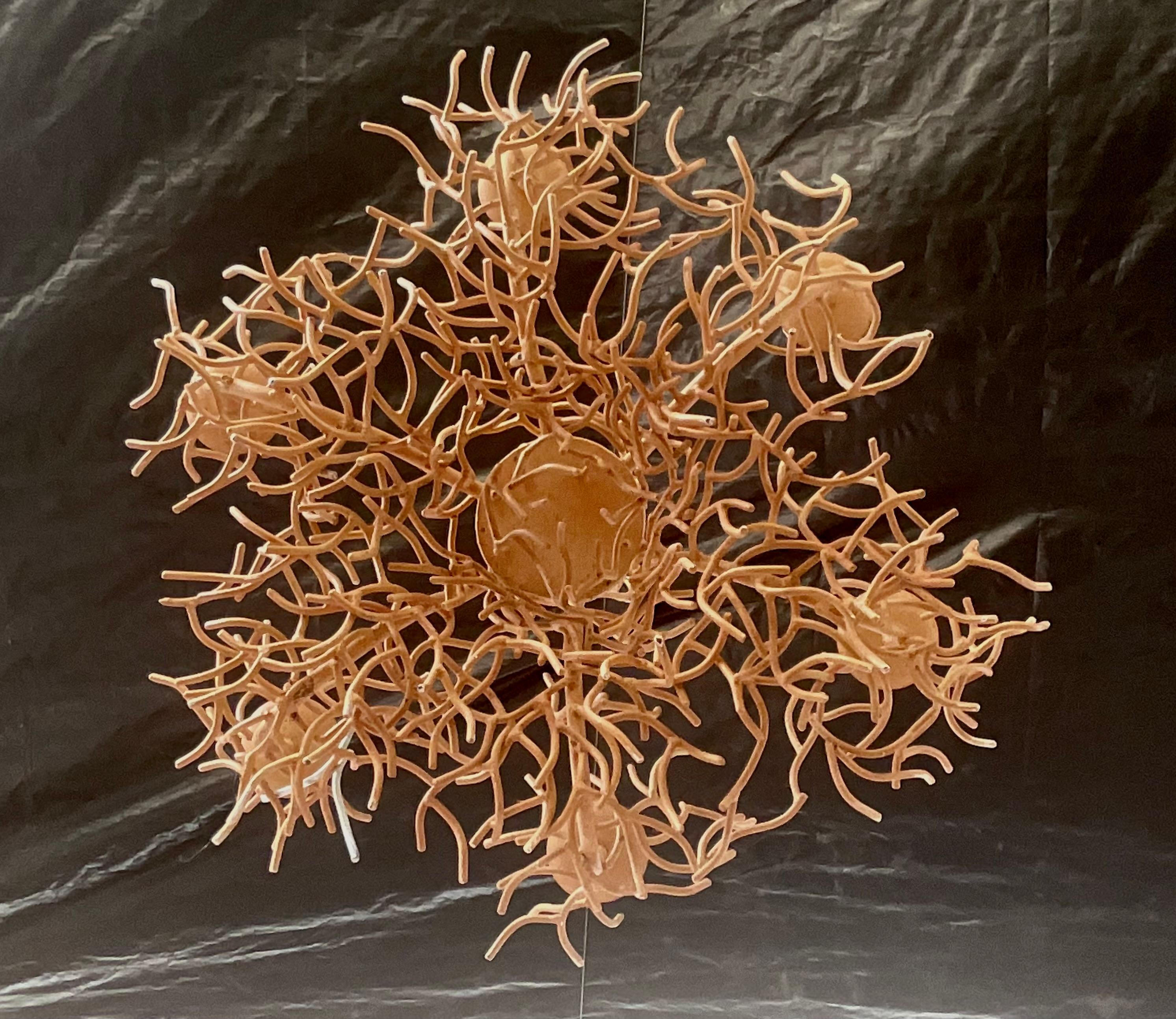 American Large Iron Faux Coral Chandelier For Sale