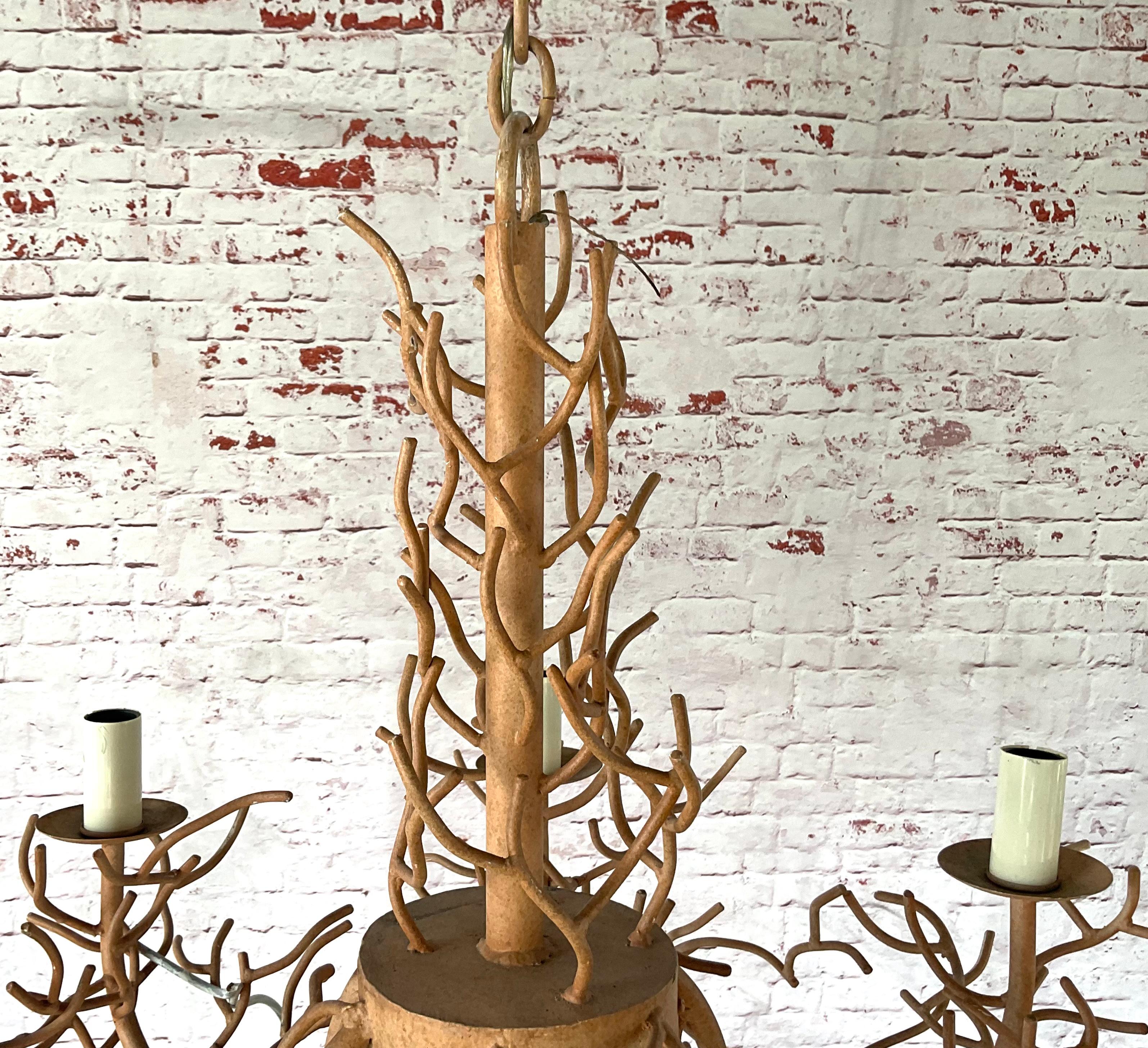 Large Iron Faux Coral Chandelier In Good Condition For Sale In Bradenton, FL
