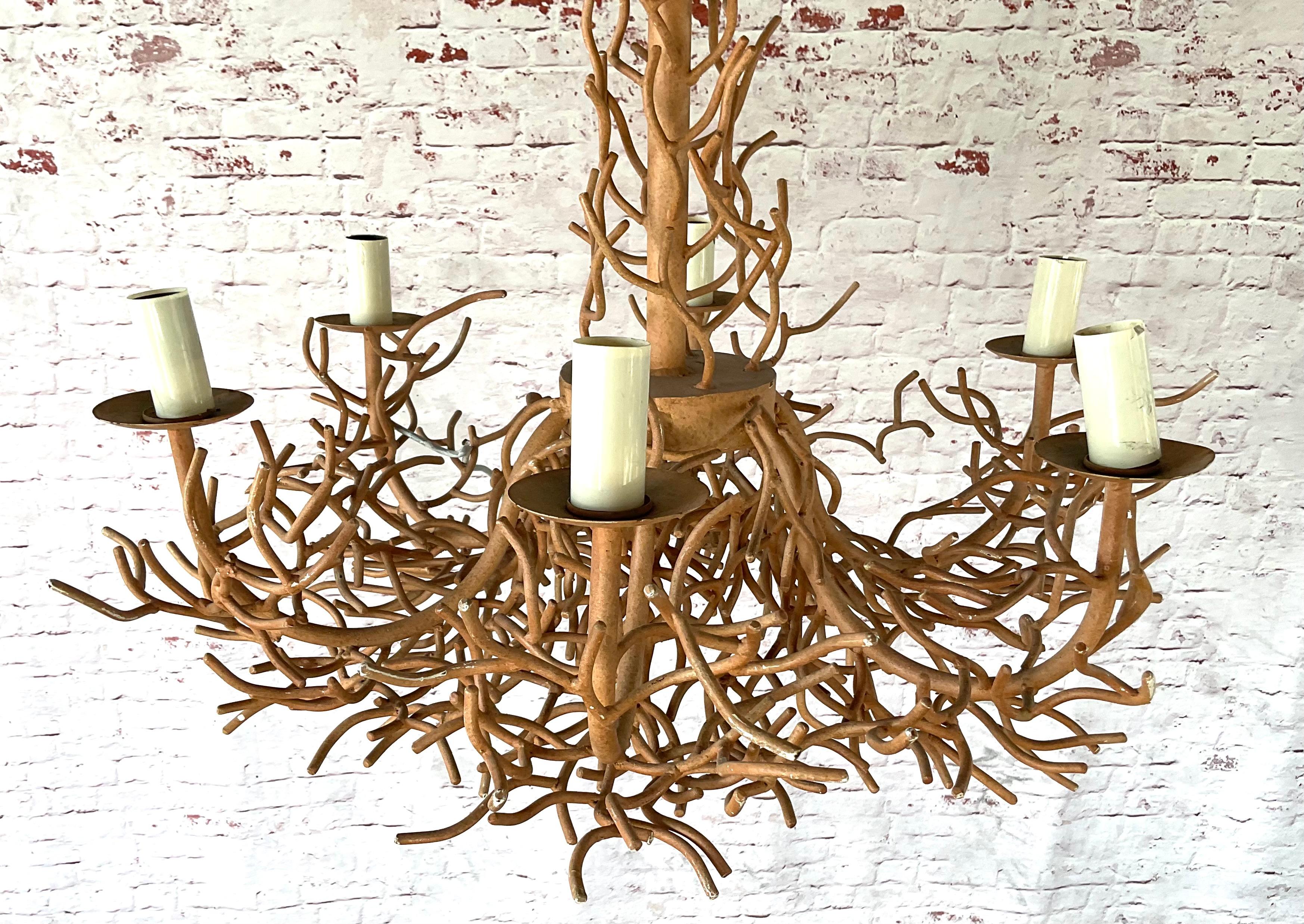 20th Century Large Iron Faux Coral Chandelier For Sale
