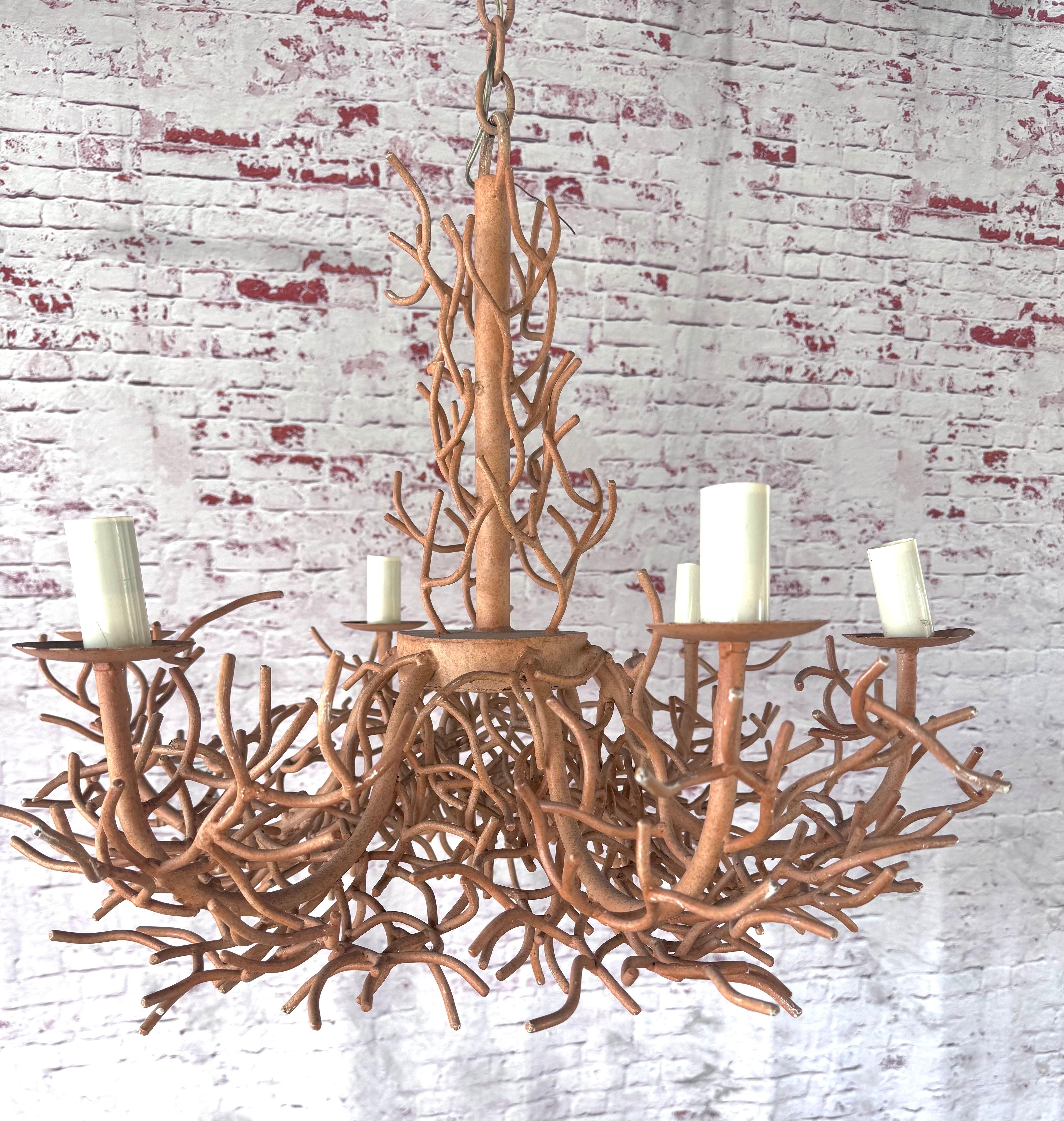Large Iron Faux Coral Chandelier For Sale 1