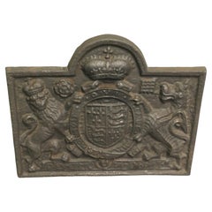 Large Iron Fire Back, Royal Crest and Motto. This is a Heavy Late 19th Century
