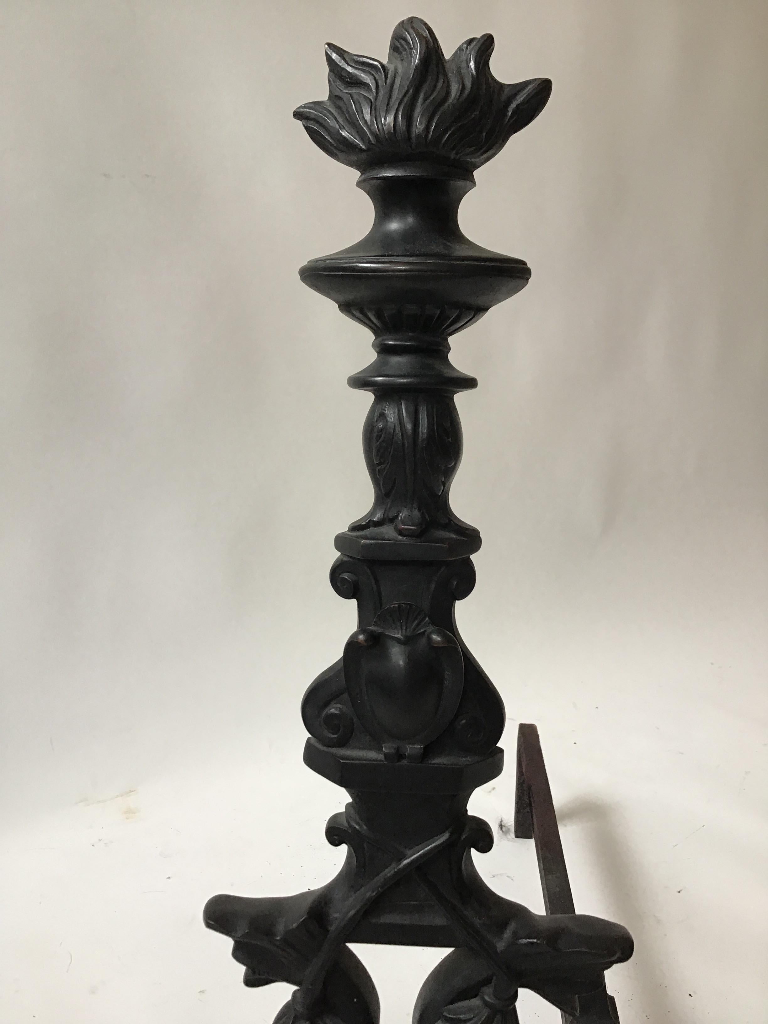 Large Iron North Wind and Dolphin Andirons For Sale 6