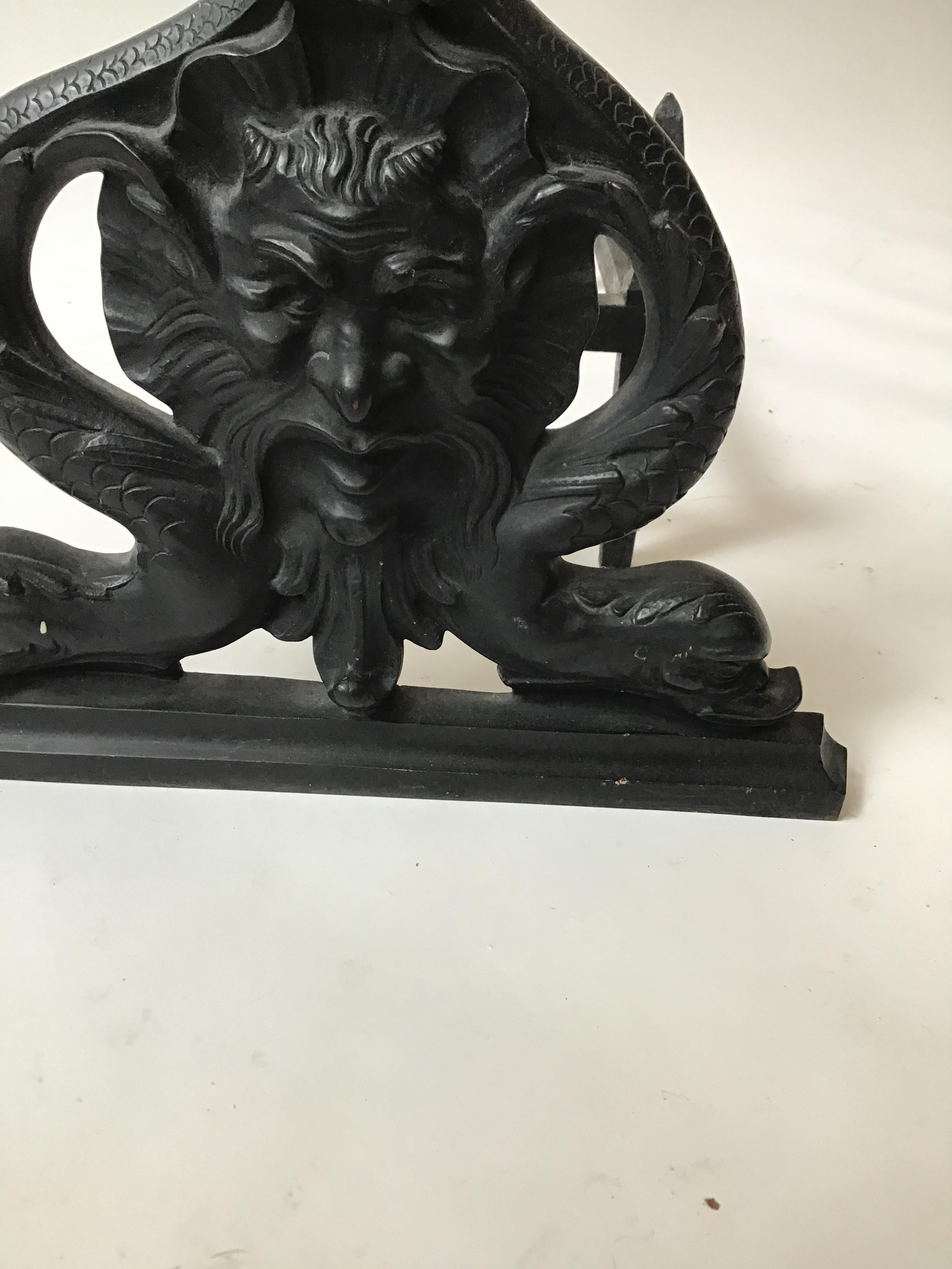 Large Iron North Wind and Dolphin Andirons For Sale 8