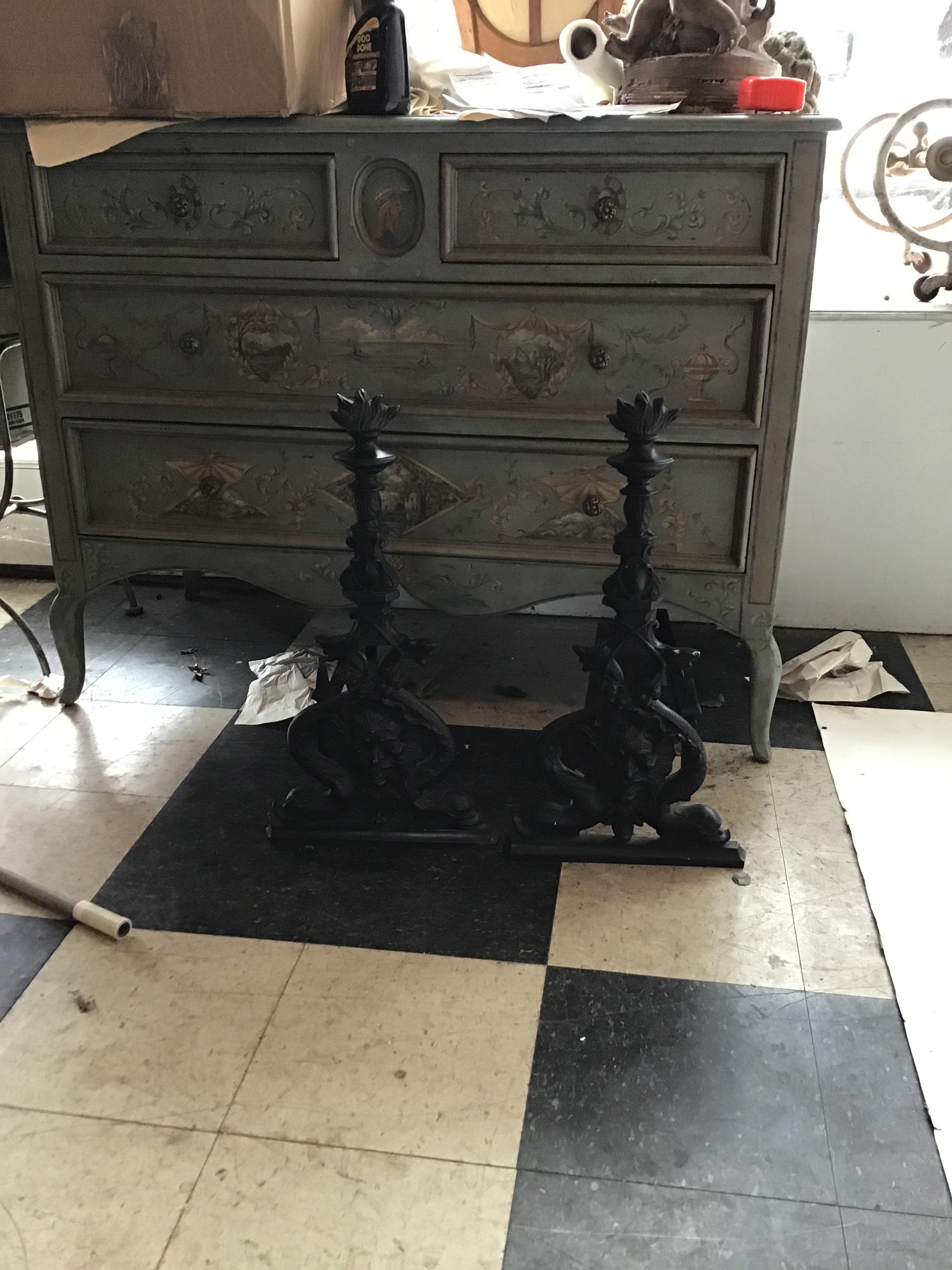 Large Iron North Wind and Dolphin Andirons For Sale 9