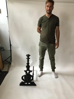 Large Iron North Wind and Dolphin Andirons