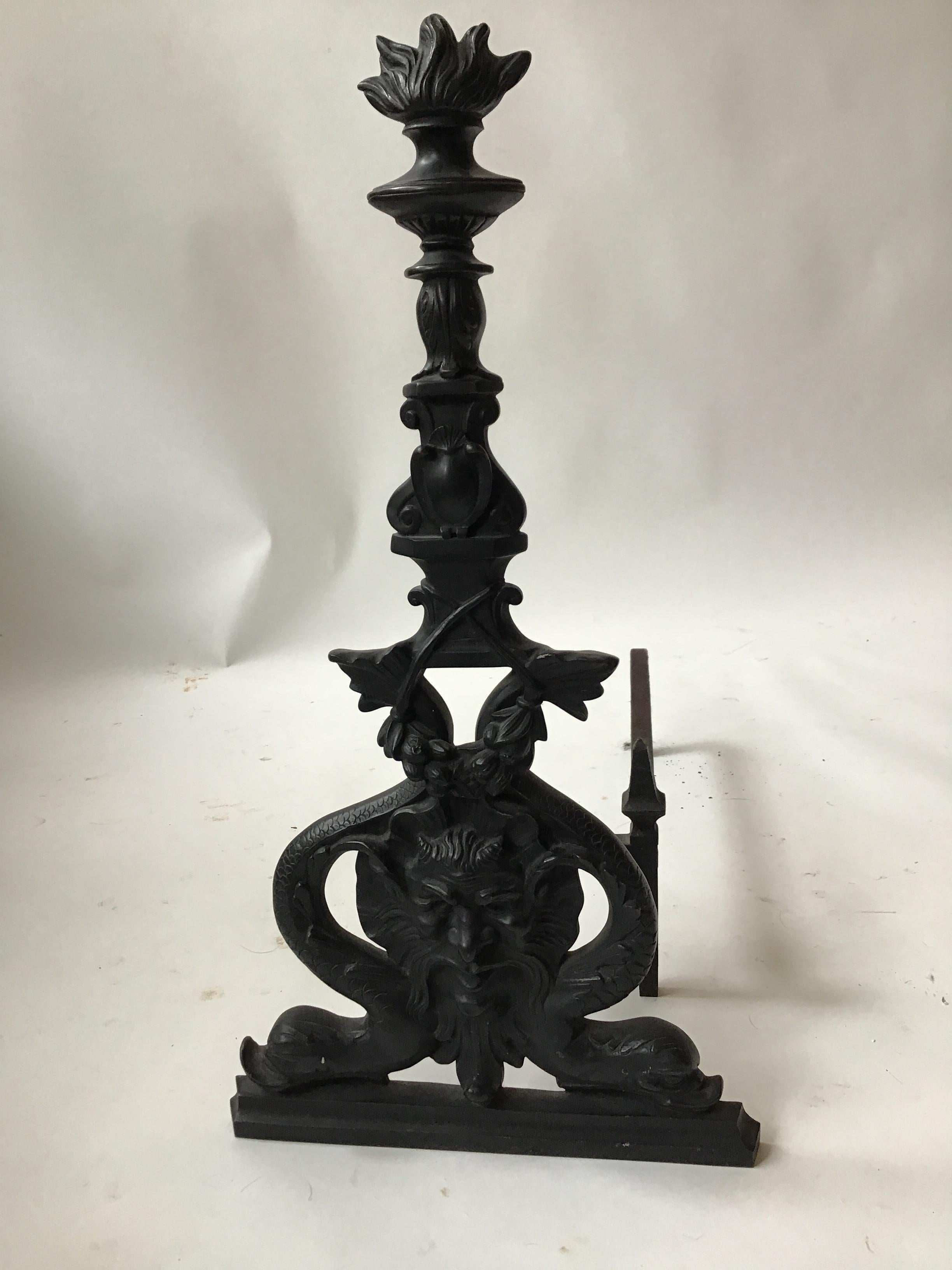 Large Iron North Wind and Dolphin Andirons For Sale 1