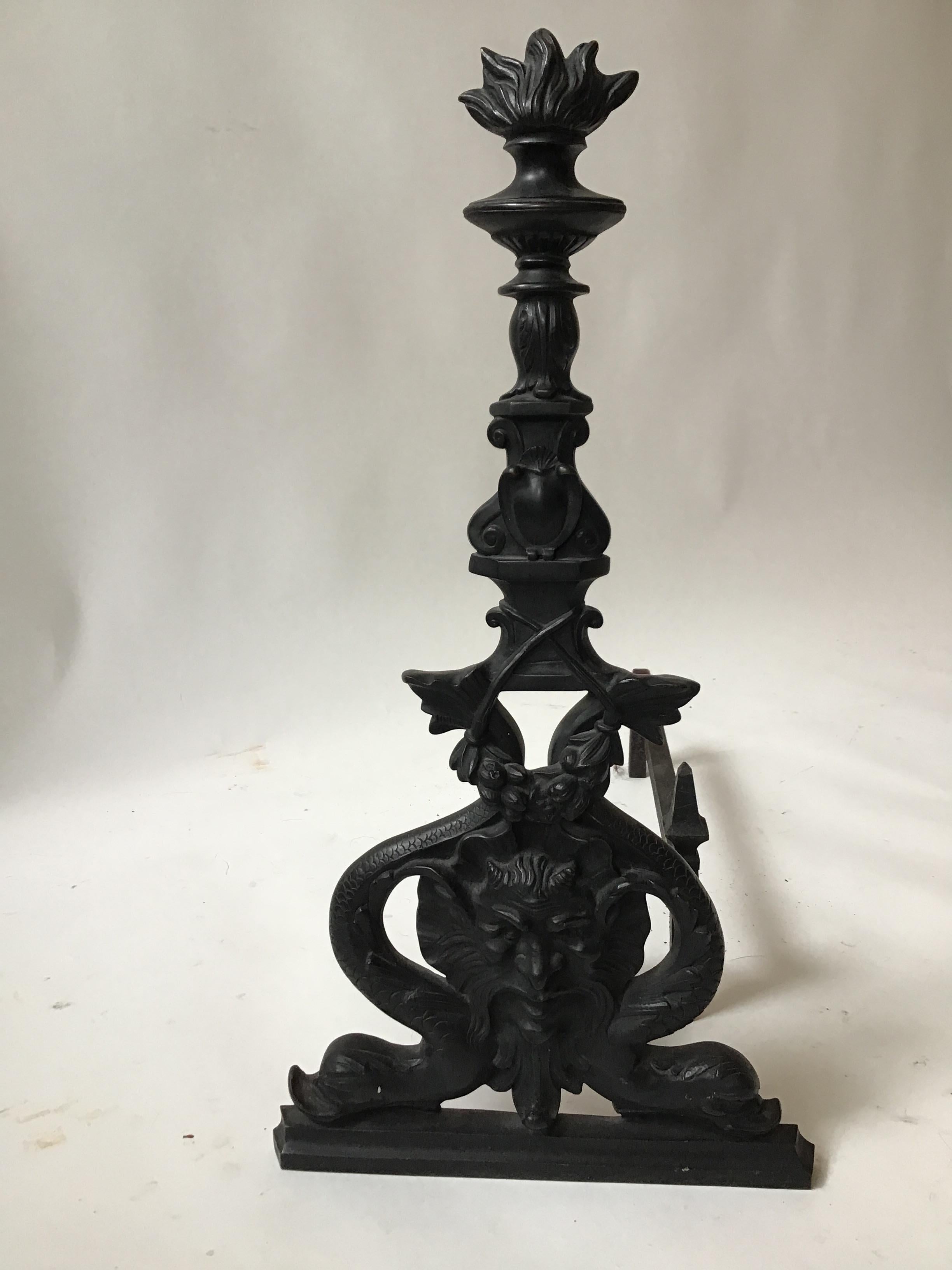 Large Iron North Wind and Dolphin Andirons For Sale 2