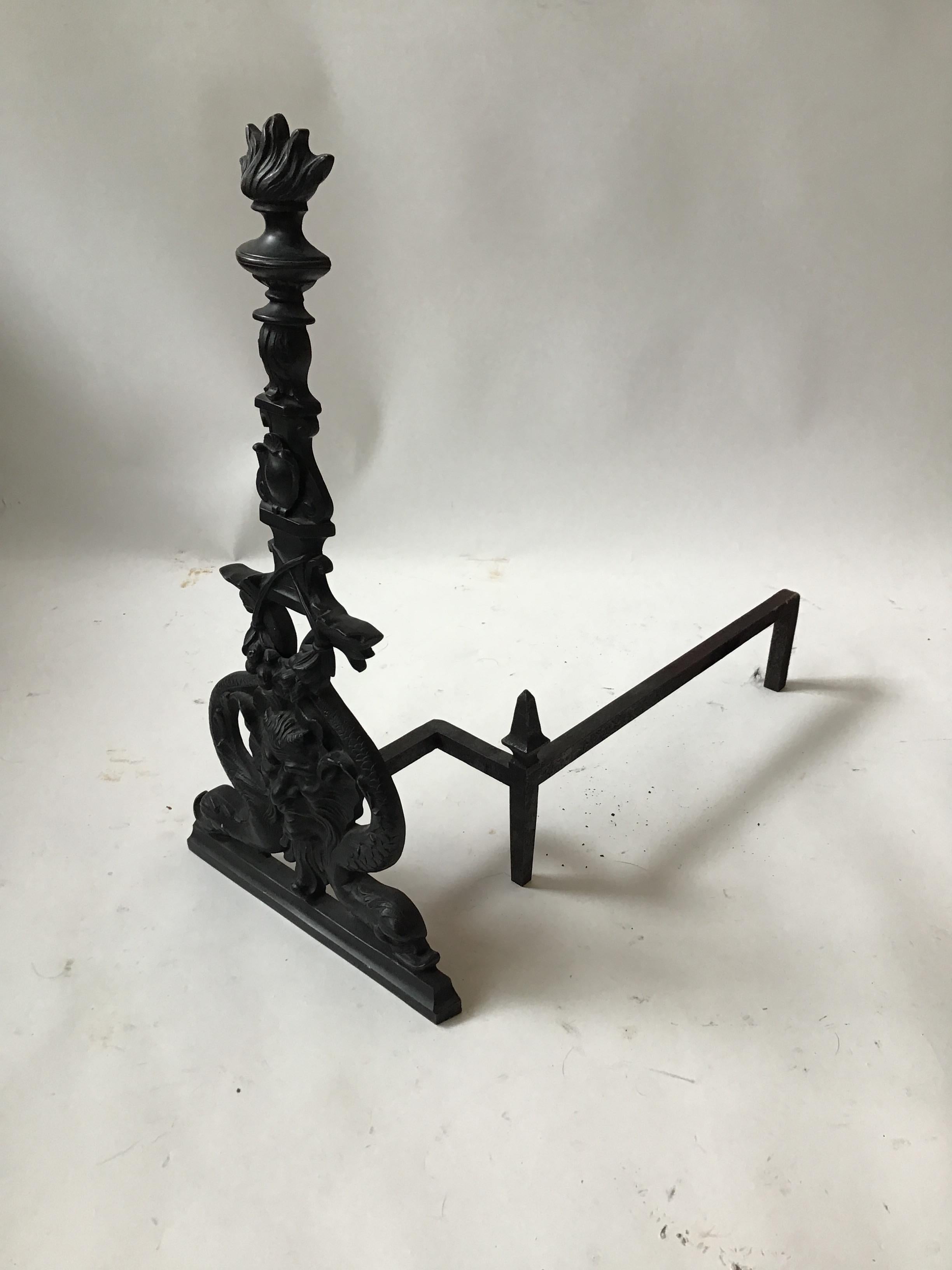Large Iron North Wind and Dolphin Andirons For Sale 3