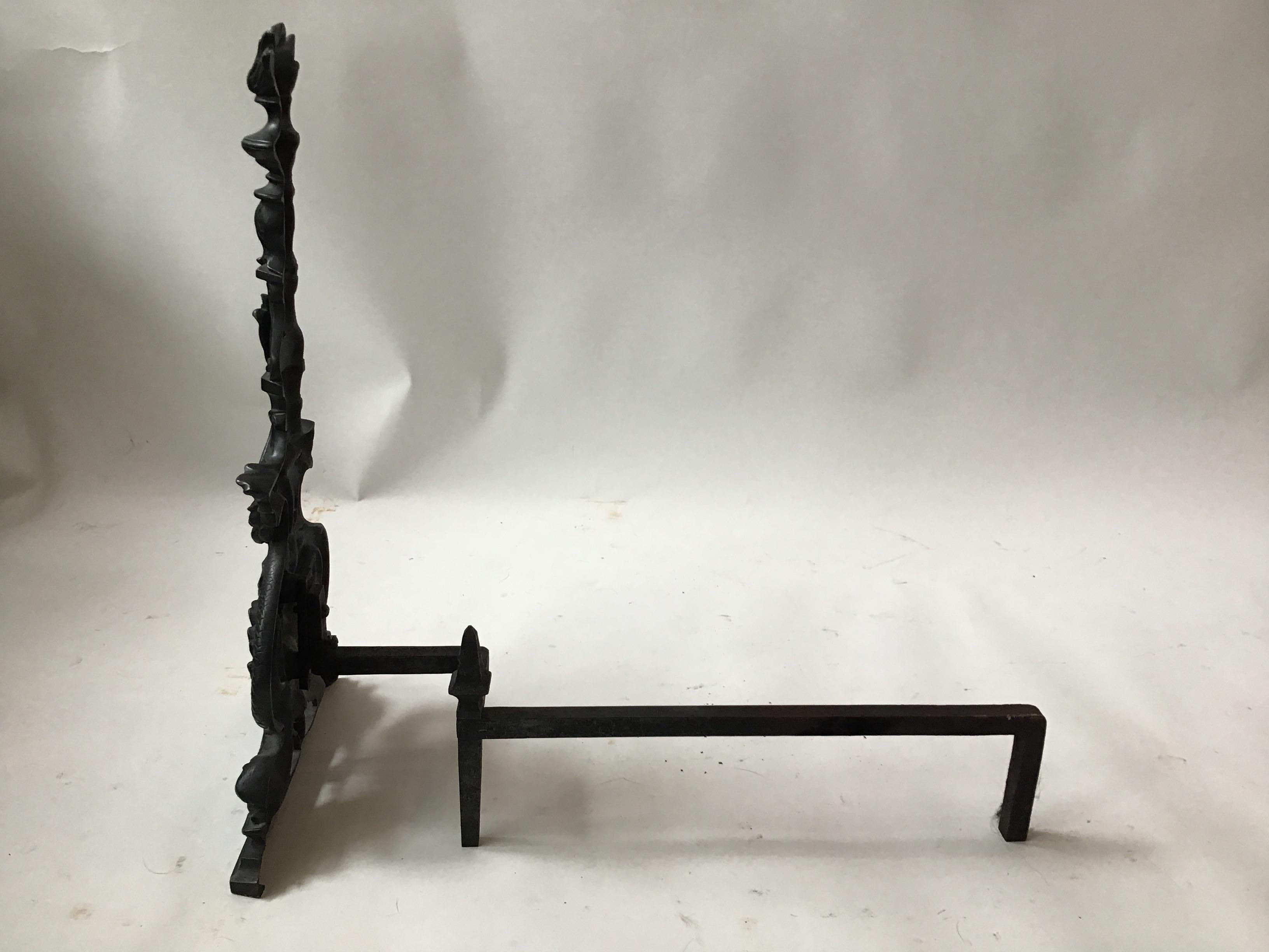 Large Iron North Wind and Dolphin Andirons For Sale 4