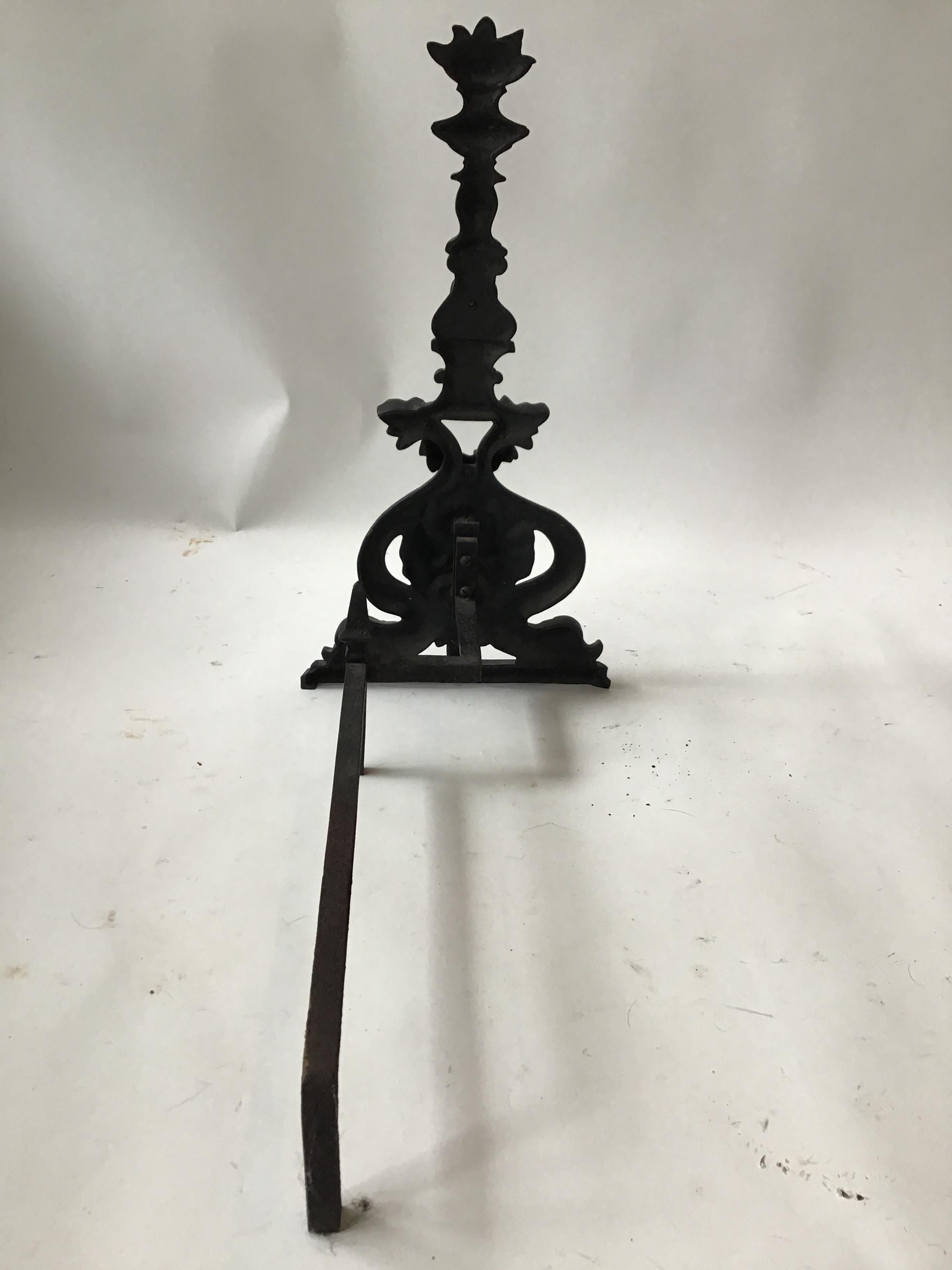 Large Iron North Wind and Dolphin Andirons For Sale 5
