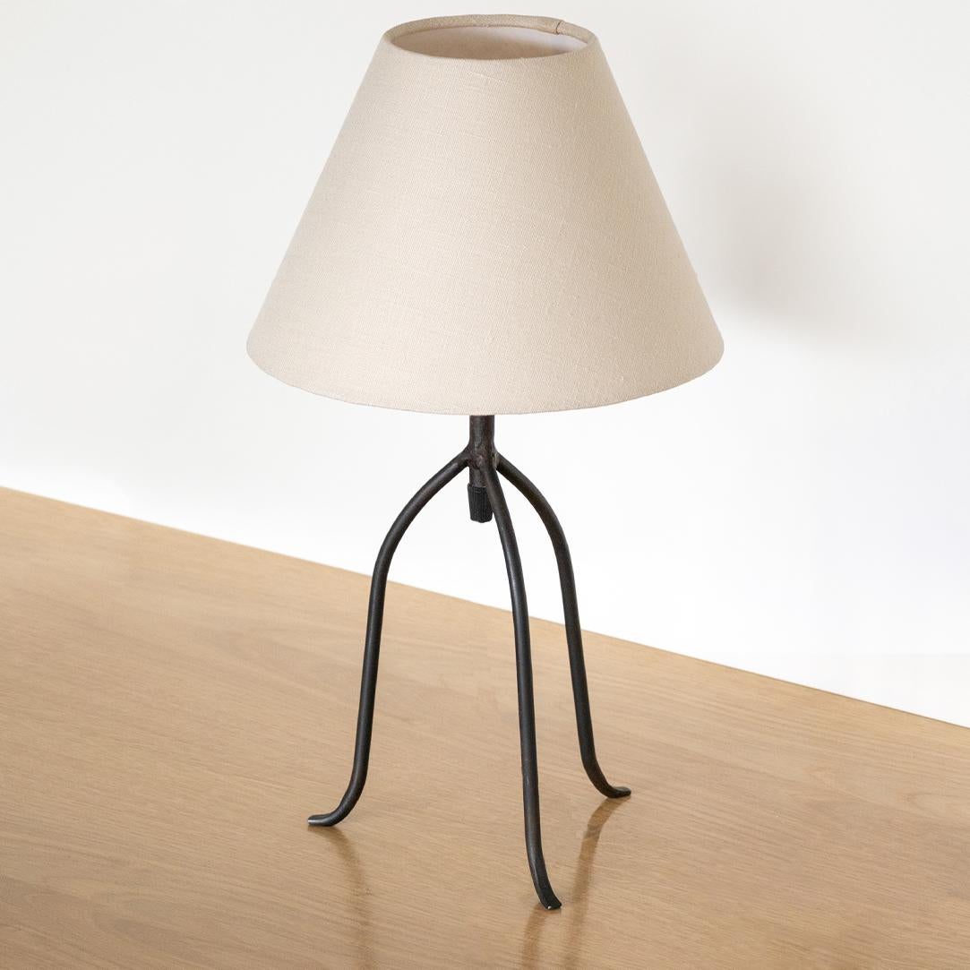 Linen Panoplie Large Iron Tripod Lamp For Sale