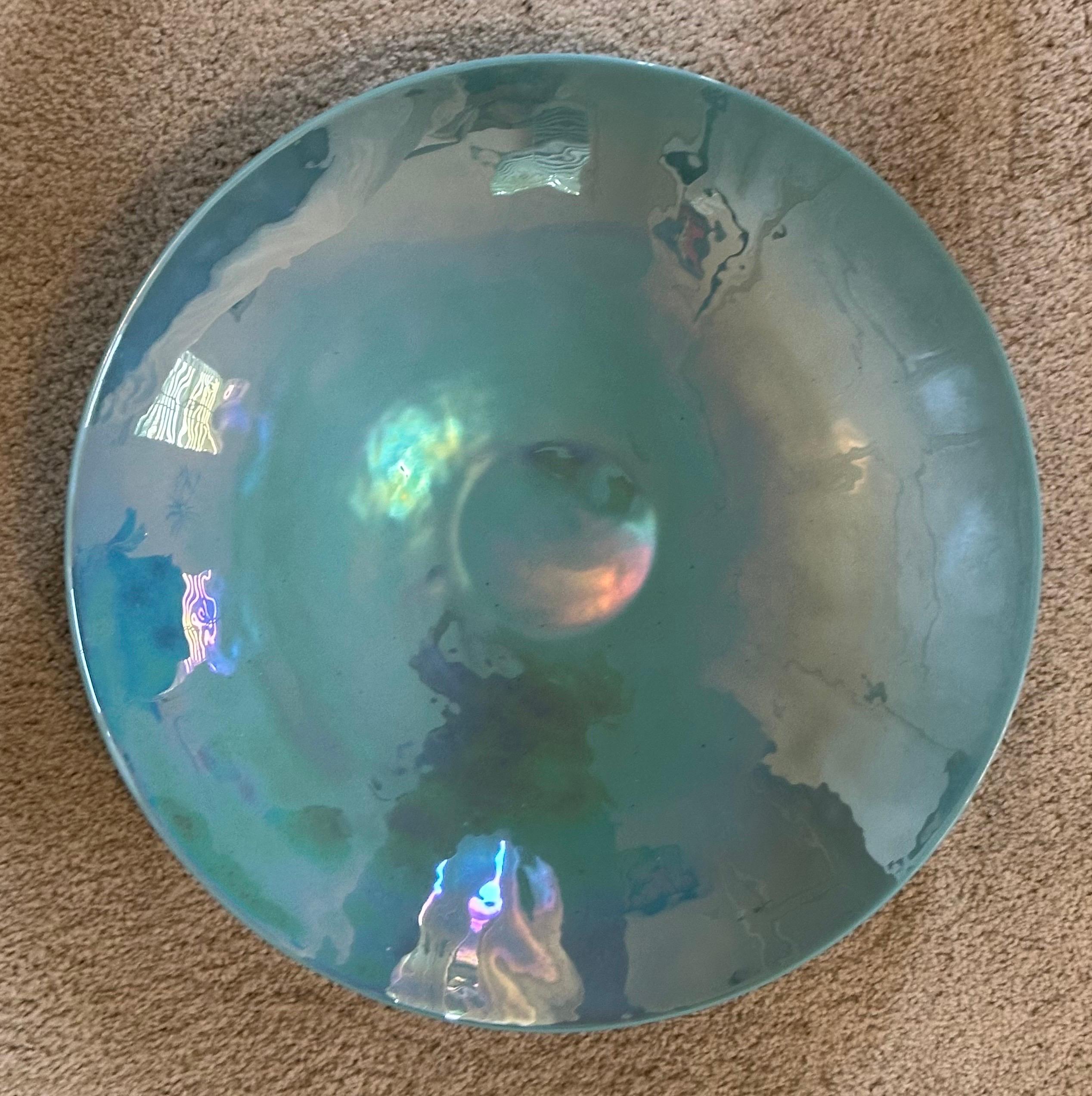 Blown Glass Large Irridescent Centerpiece Bowl by Murano Glass For Sale