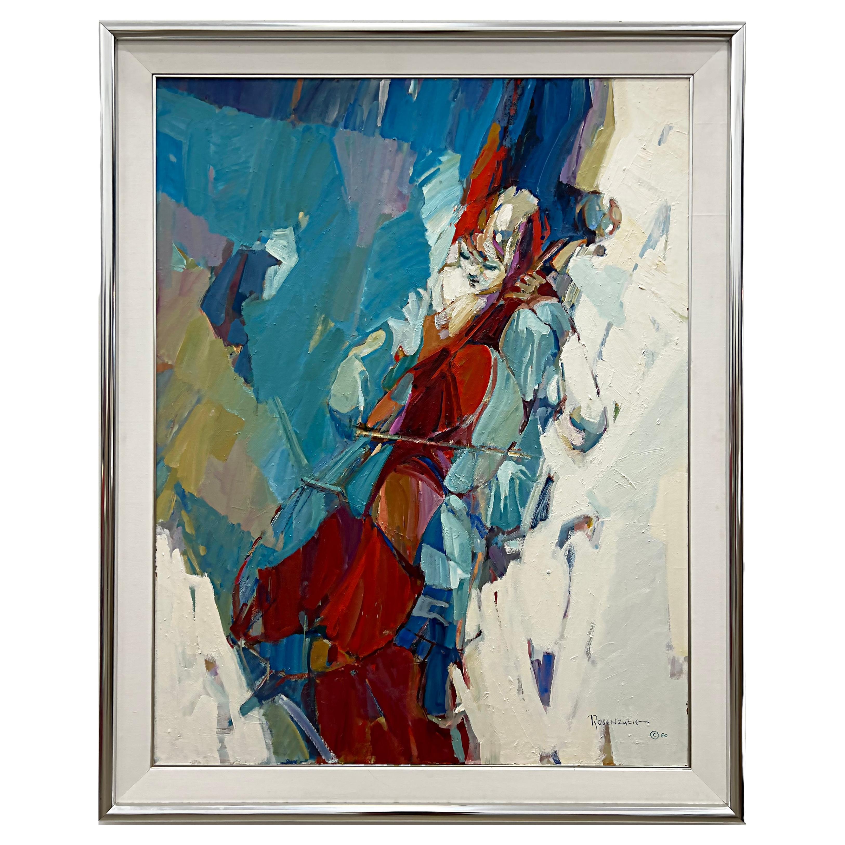 Grande peinture à l'huile abstraite figurative d'Irving Rosenzweig en vente
