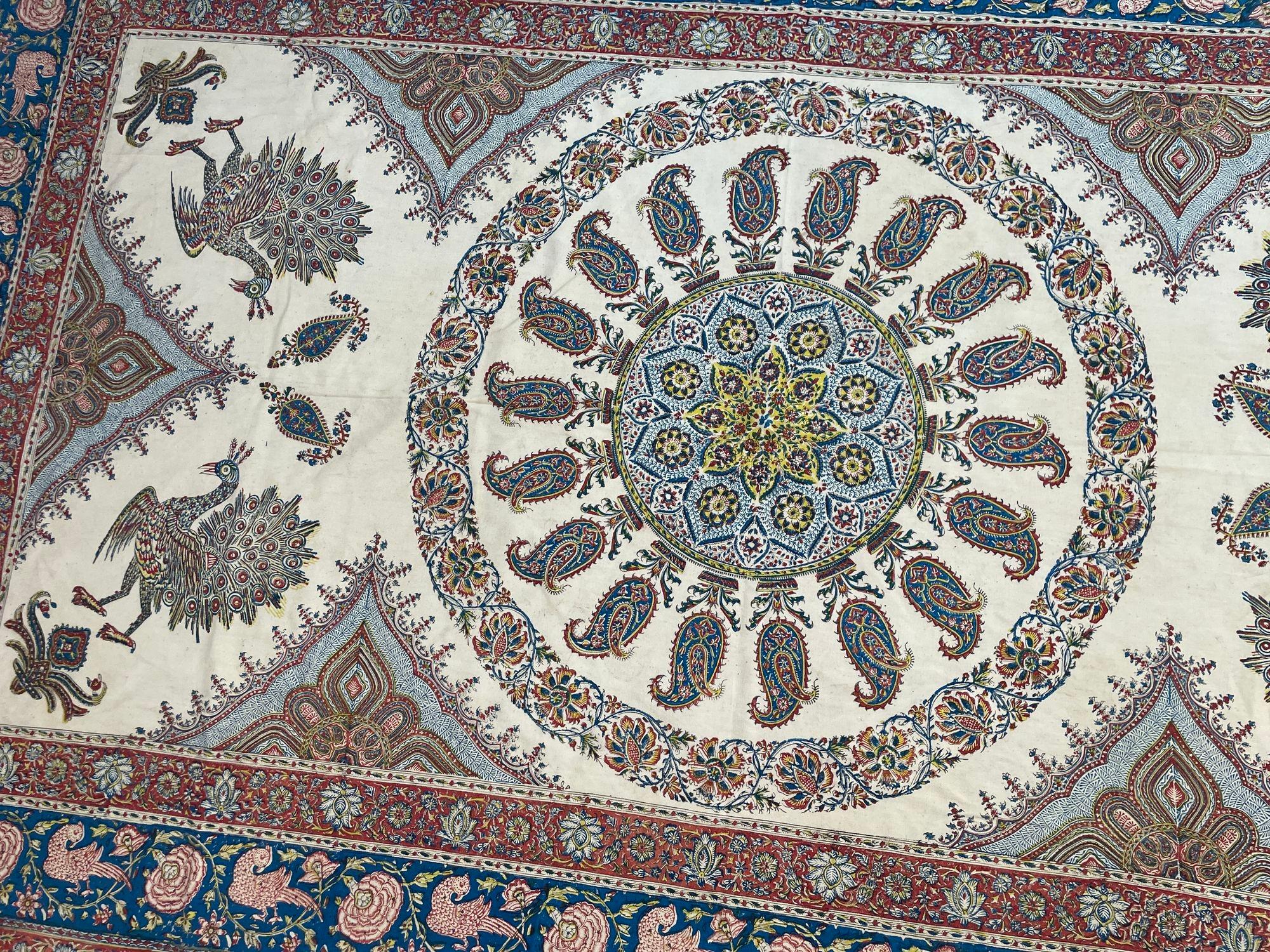 Large Isfahan Ghalamkar Persian Paisley Textile Block Printed 1950s For Sale 2