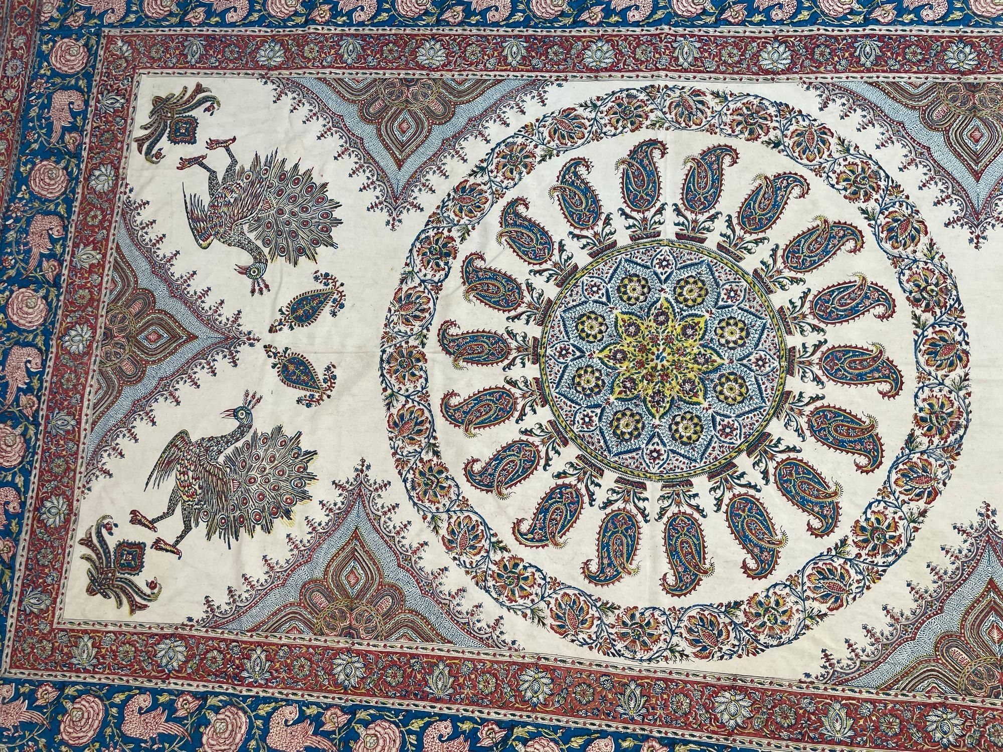 Large Isfahan Ghalamkar Persian Paisley Textile Block Printed 1950s For Sale 3