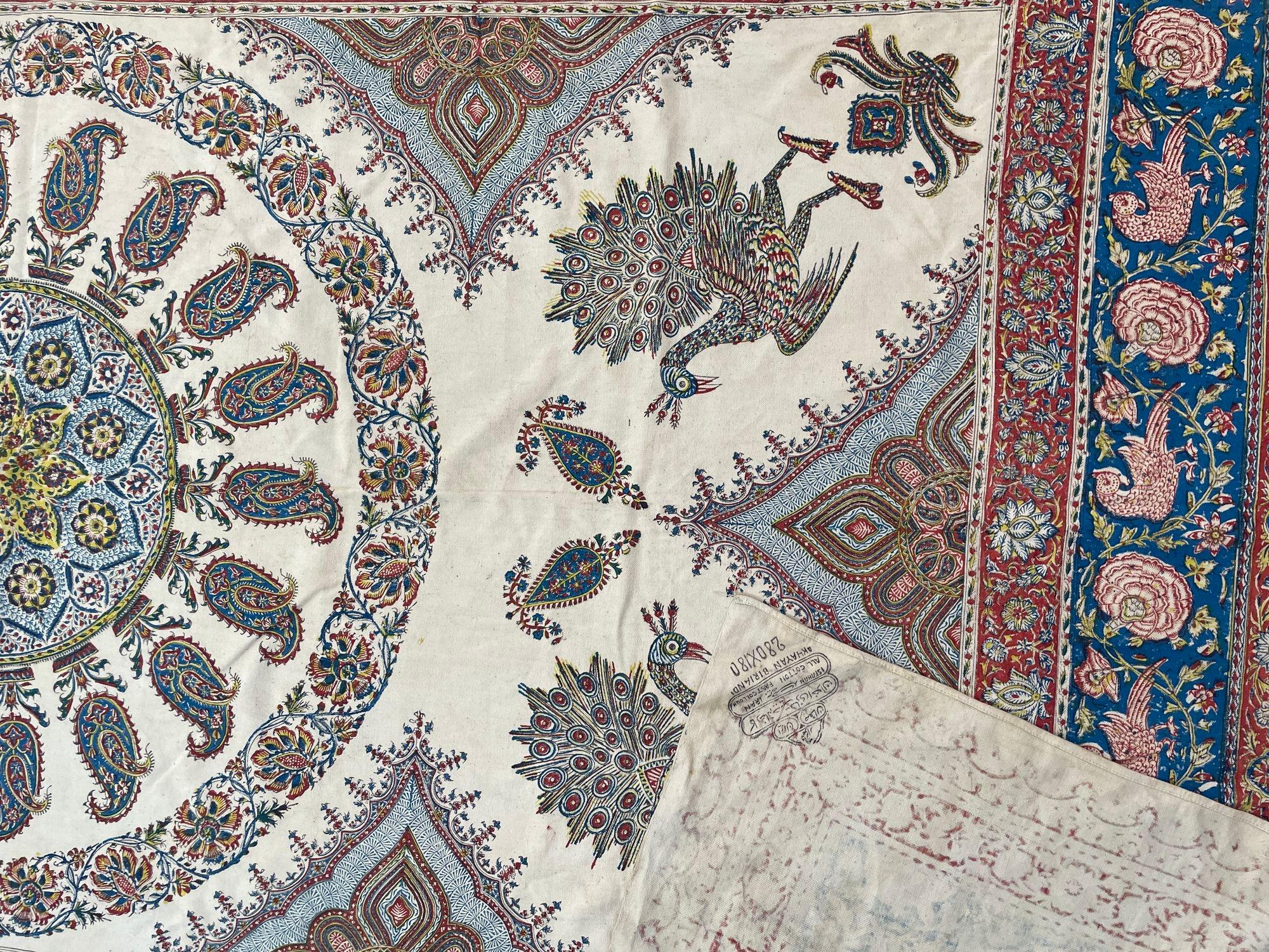 Large Isfahan Ghalamkar Persian Paisley Textile Block Printed 1950s For Sale 5