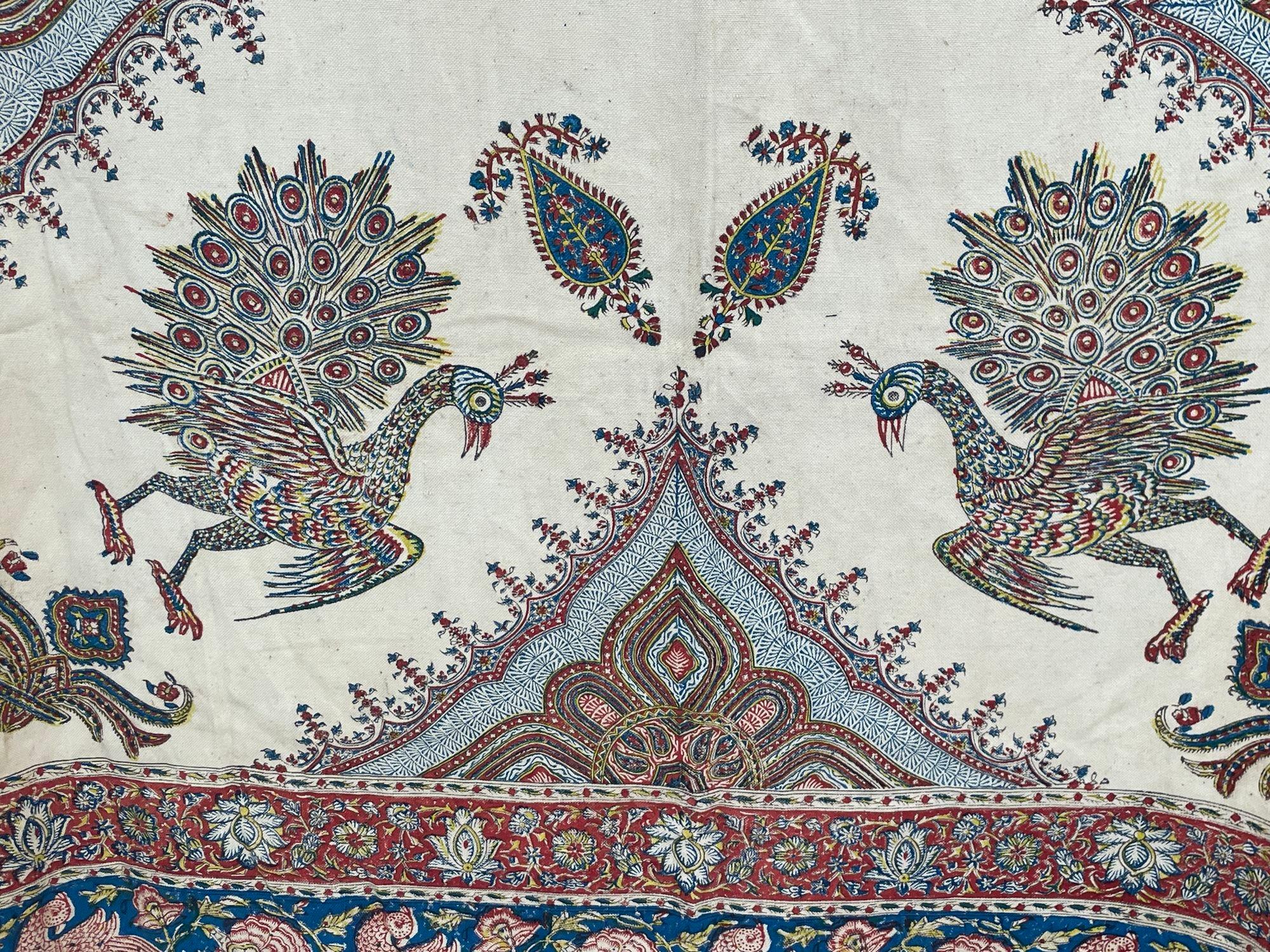Large Isfahan Ghalamkar Persian Paisley Textile Block Printed 1950s For Sale 6