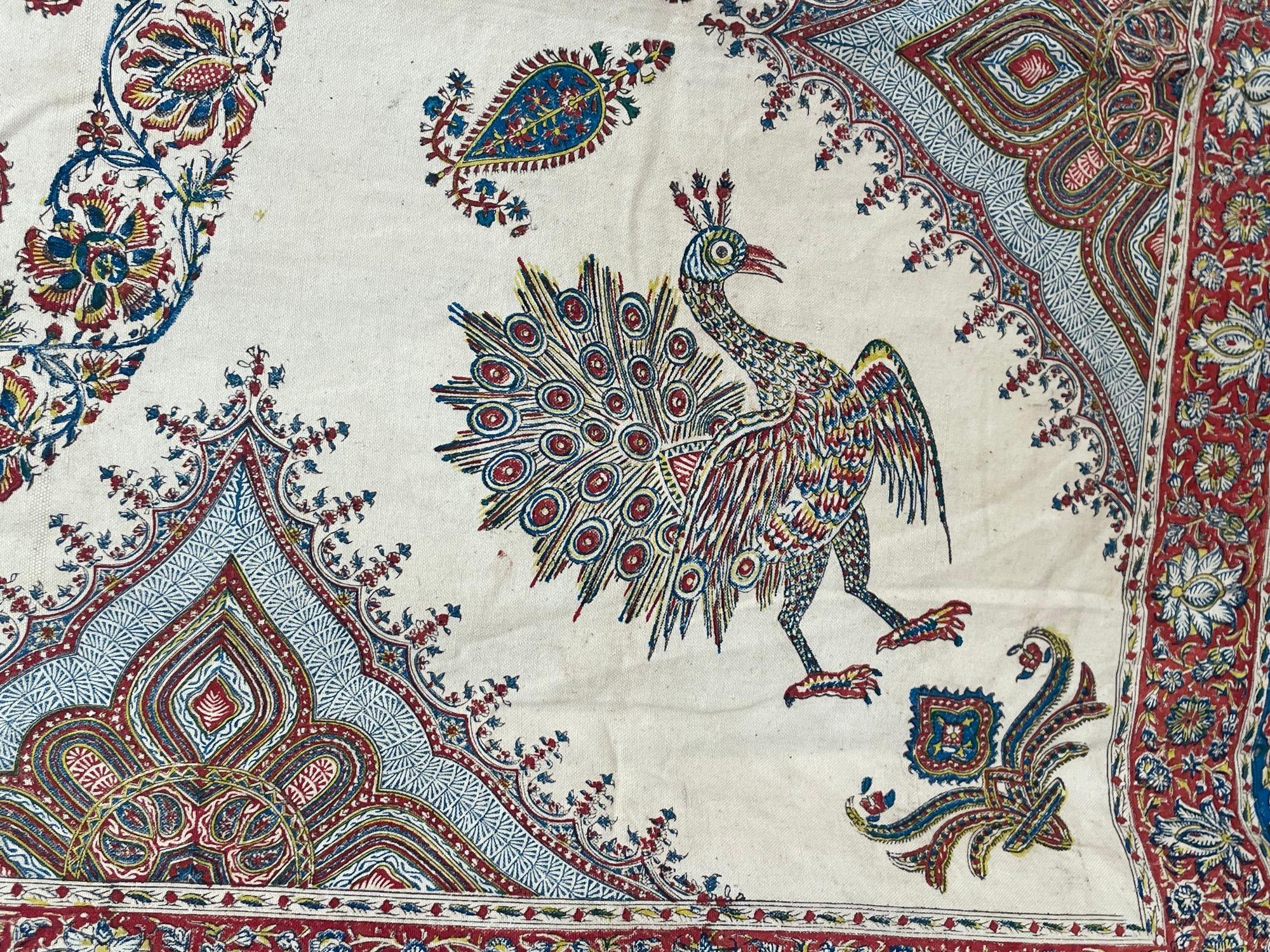 Large Isfahan Ghalamkar Persian Paisley Textile Block Printed 1950s For Sale 7