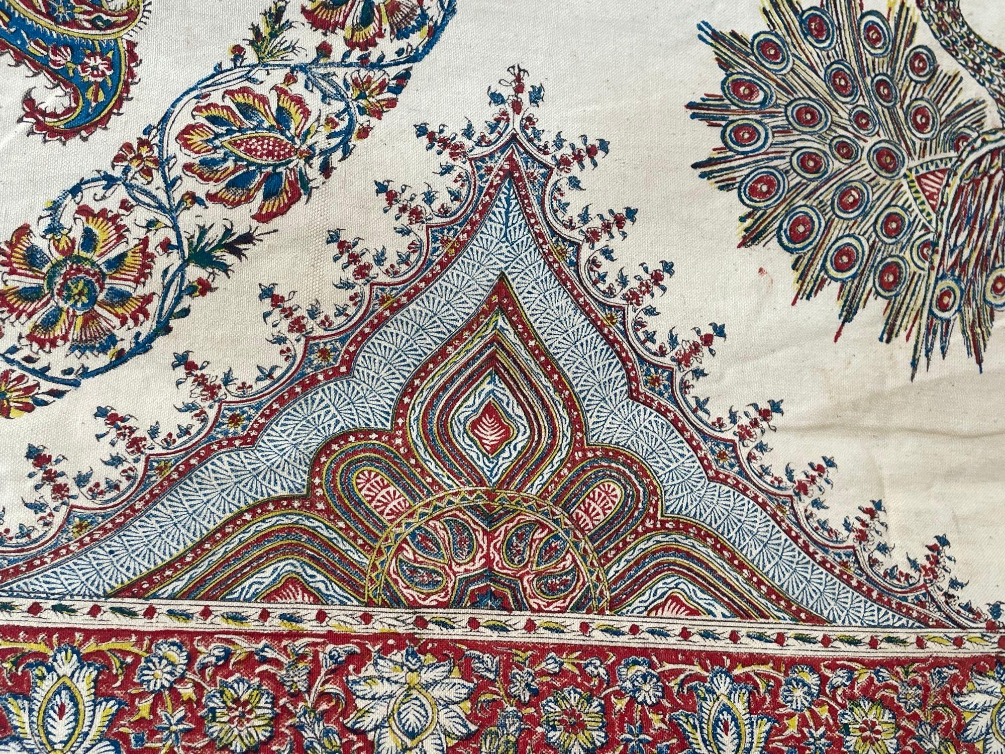 Large Isfahan Ghalamkar Persian Paisley Textile Block Printed 1950s For Sale 8