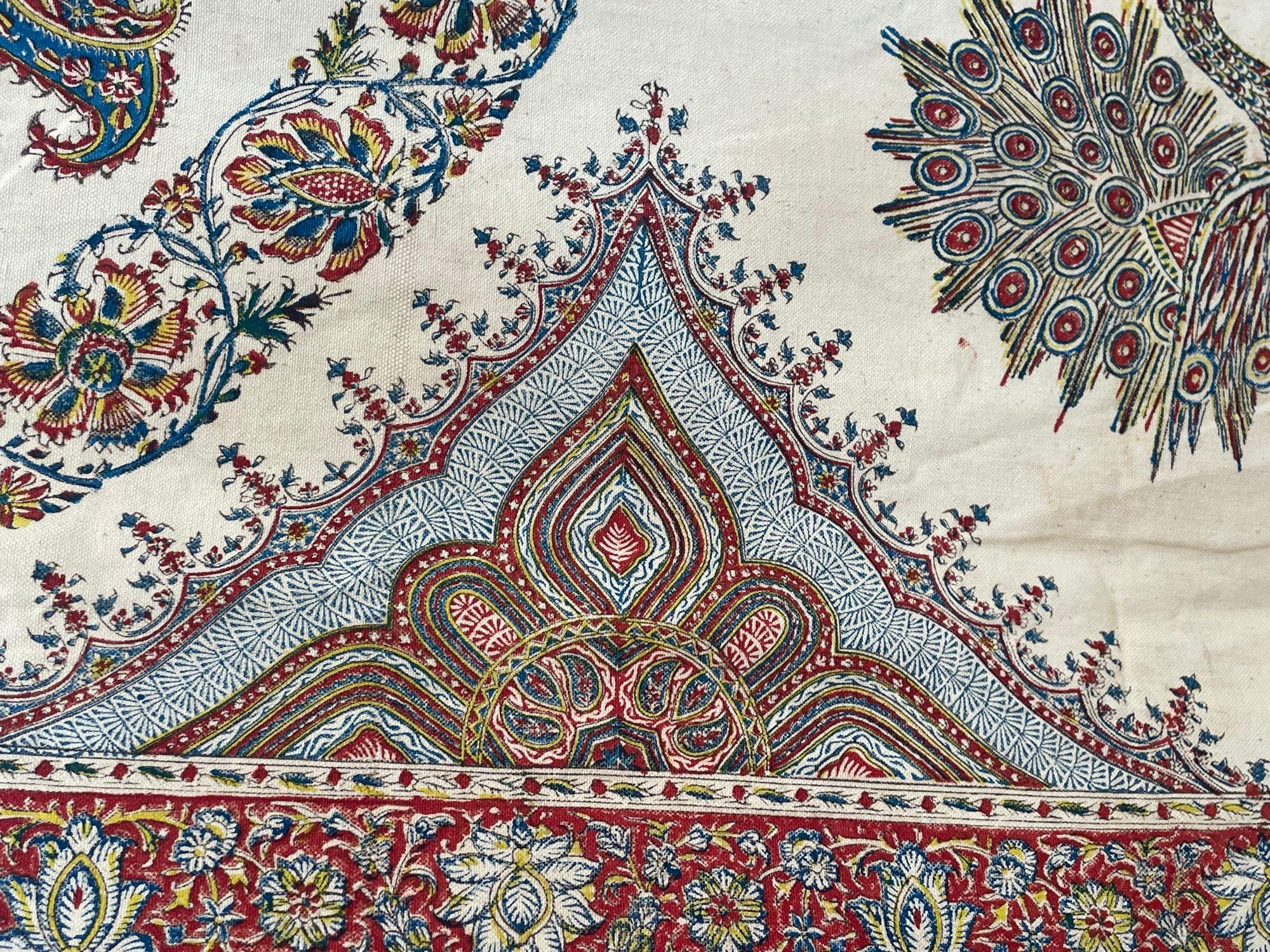 Large Isfahan Ghalamkar Persian Paisley Textile Block Printed 1950s For 