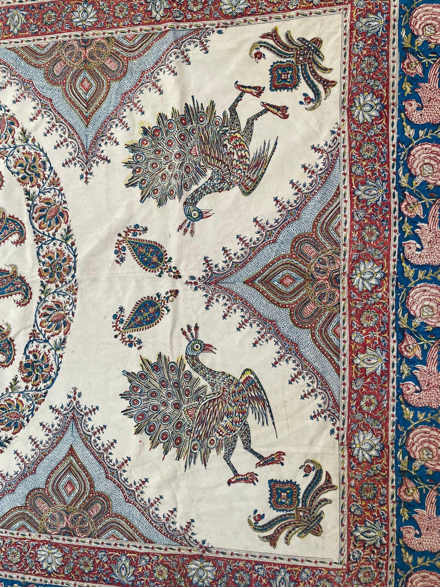 Islamic Large Isfahan Ghalamkar Persian Paisley Textile Block Printed 1950s For Sale