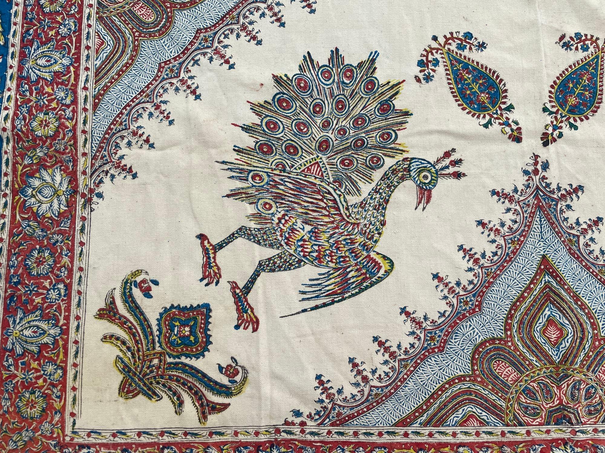 Asian Large Isfahan Ghalamkar Persian Paisley Textile Block Printed 1950s For Sale