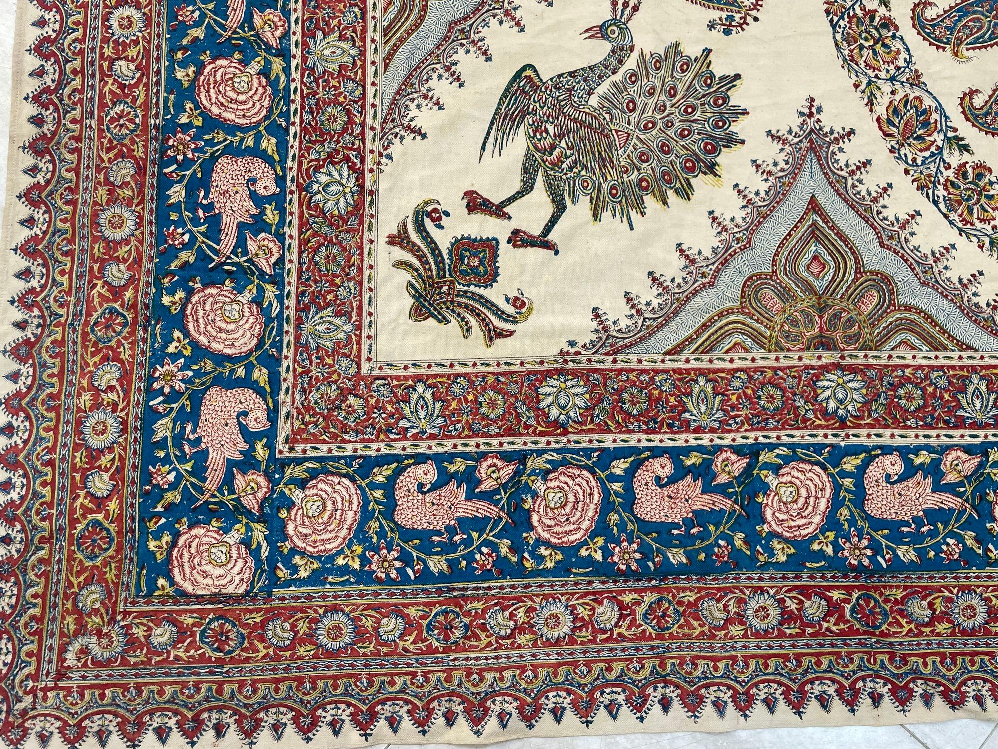 Hand-Crafted Large Isfahan Ghalamkar Persian Paisley Textile Block Printed 1950s For Sale