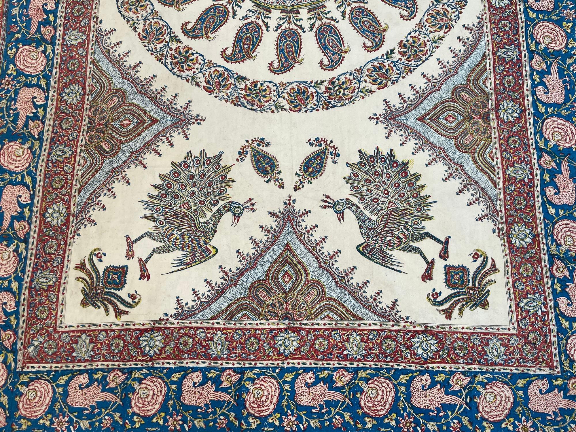 20th Century Large Isfahan Ghalamkar Persian Paisley Textile Block Printed 1950s For Sale