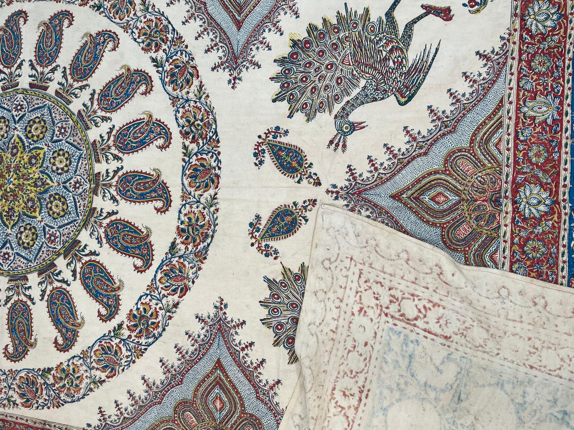 Großer persischer Isfahan Ghalamkar-Textilblock mit Paisleymuster, bedruckt 1950er Jahre im Angebot 1