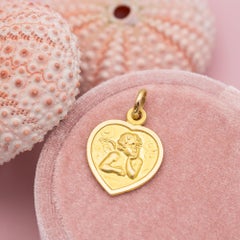 Grande médaille italienne 18k Ange Raphael - Pendentif vintage en or jaune massif