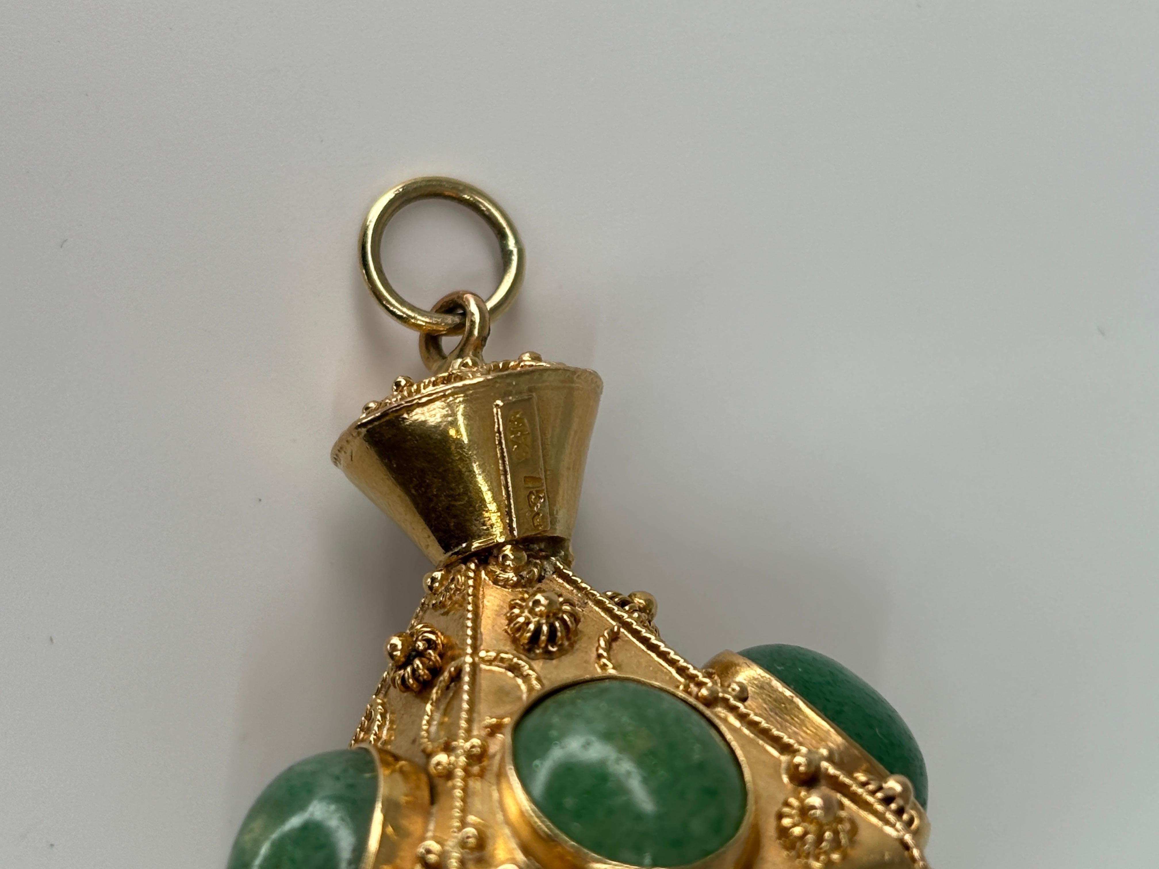 Large Italian 18k Gold Aventurine Etruscan Revival Watch Fob Pendant Charm For Sale 5