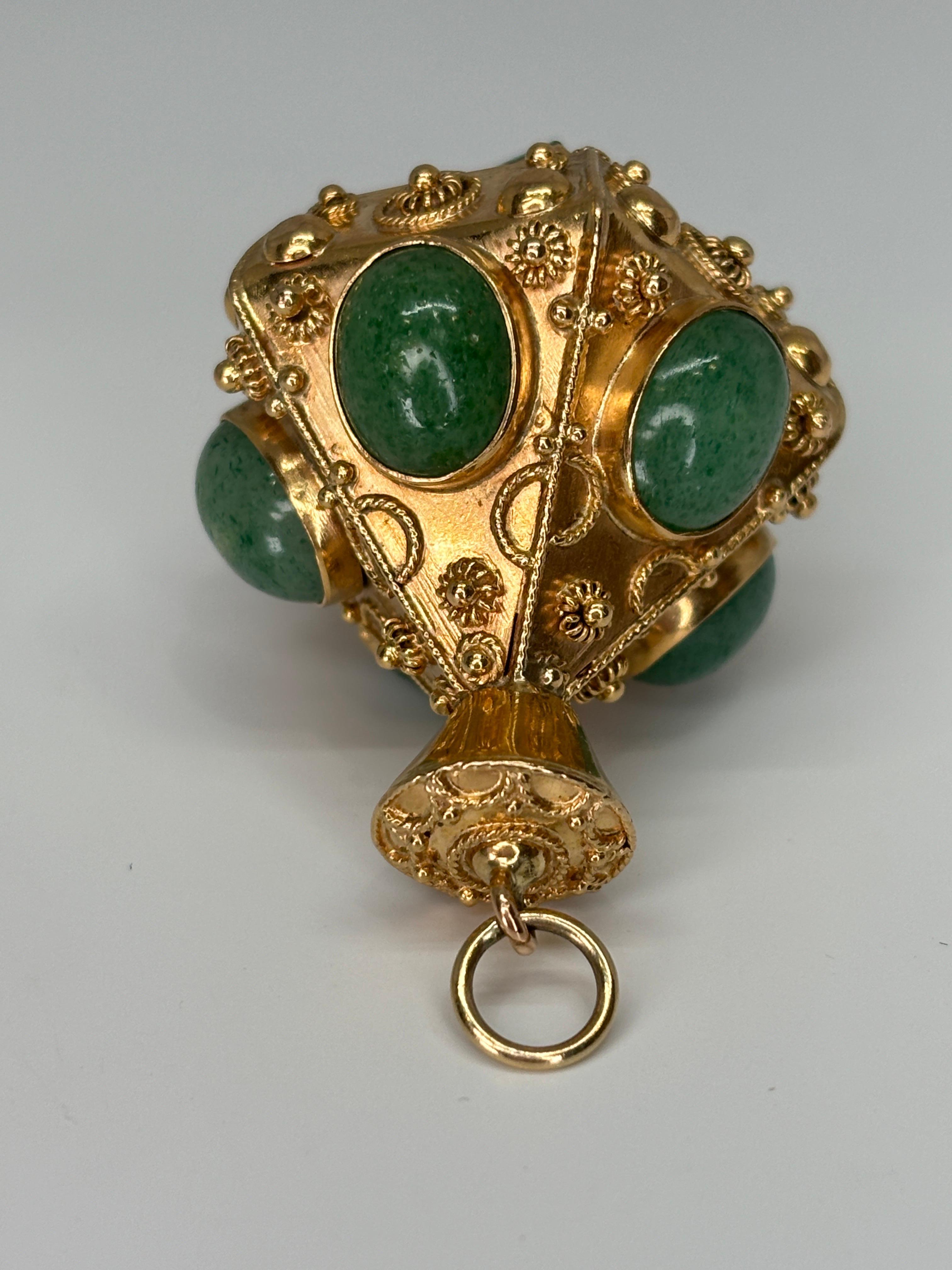 Large Italian 18k Gold Aventurine Etruscan Revival Watch Fob Pendant Charm For Sale 11