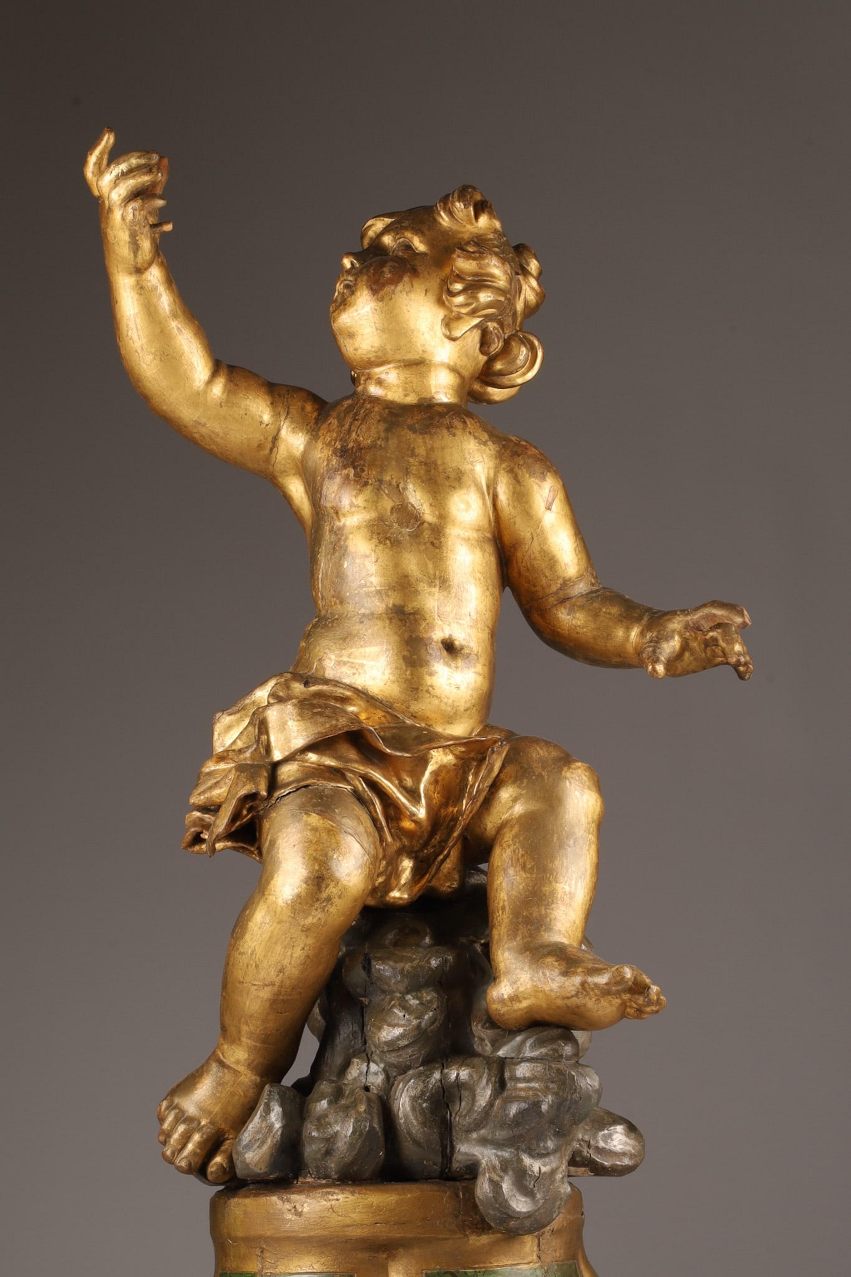Large Italian 18th C Carved Giltwood Figure of a Putto For Sale 6