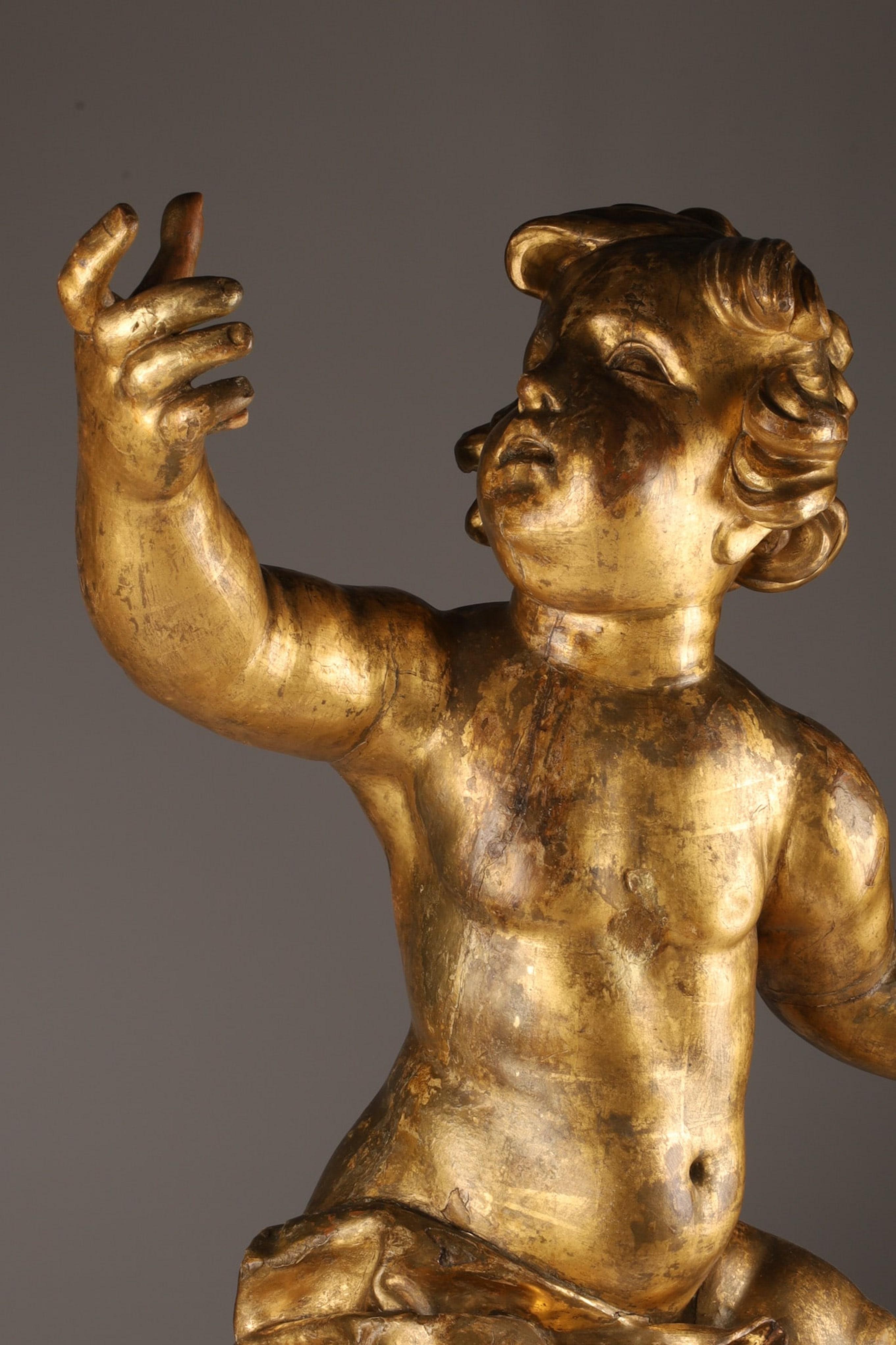 Large Italian 18th C Carved Giltwood Figure of a Putto For Sale 7