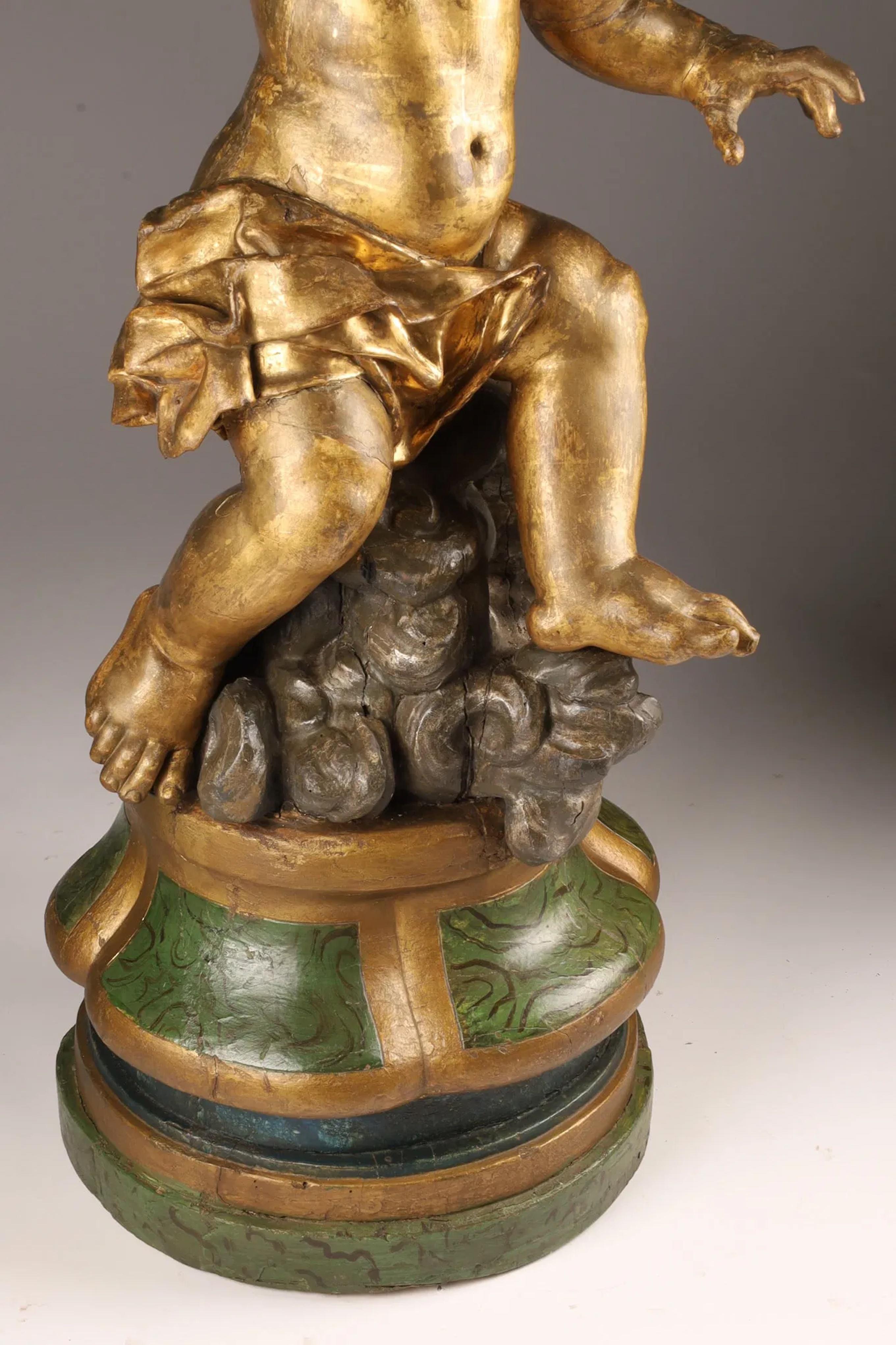Beech Large Italian 18th C Carved Giltwood Figure of a Putto For Sale