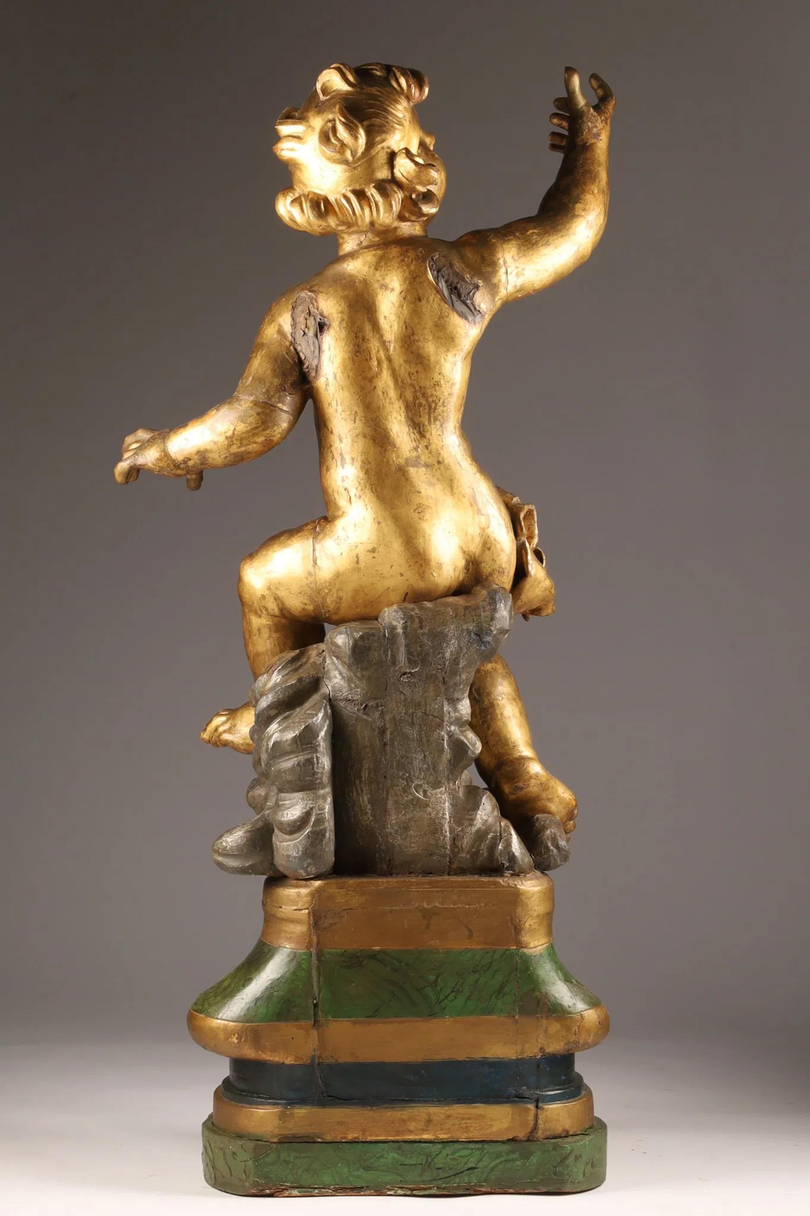 Large Italian 18th C Carved Giltwood Figure of a Putto For Sale 2