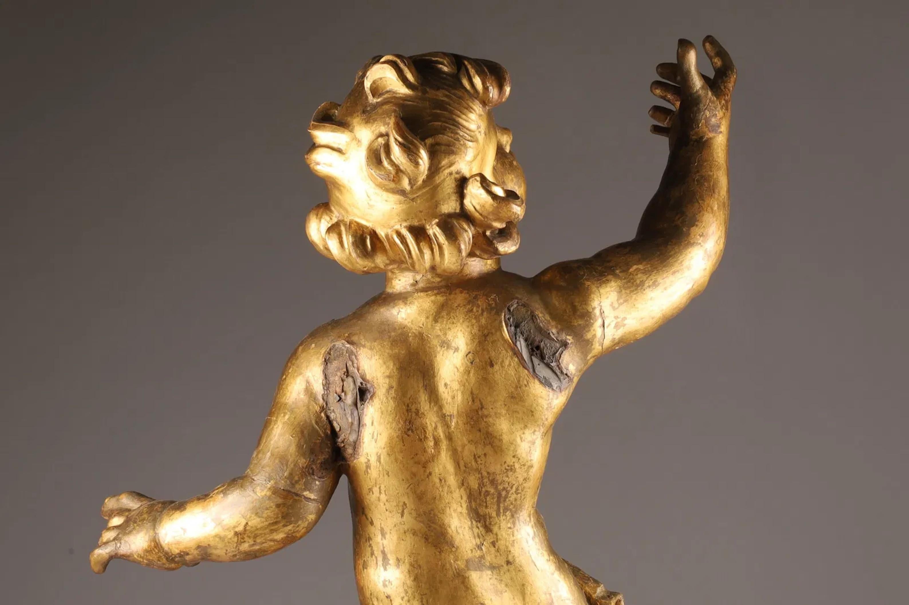 Large Italian 18th C Carved Giltwood Figure of a Putto For Sale 3