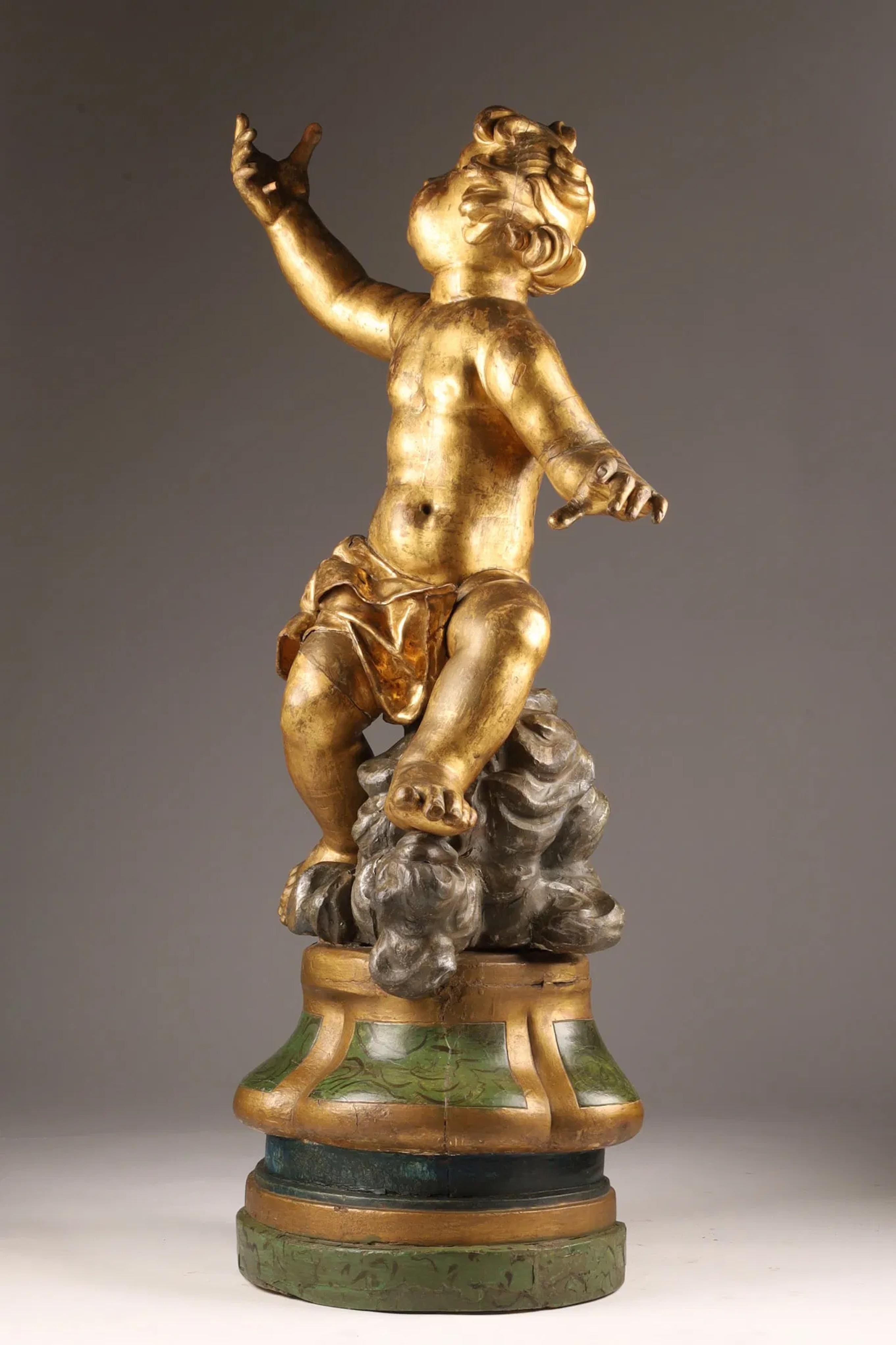Large Italian 18th C Carved Giltwood Figure of a Putto For Sale 4