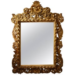 Large Italian 18th Century Carved Giltwood Mirror Large Italian 18th Century Carved Giltwood Mirror